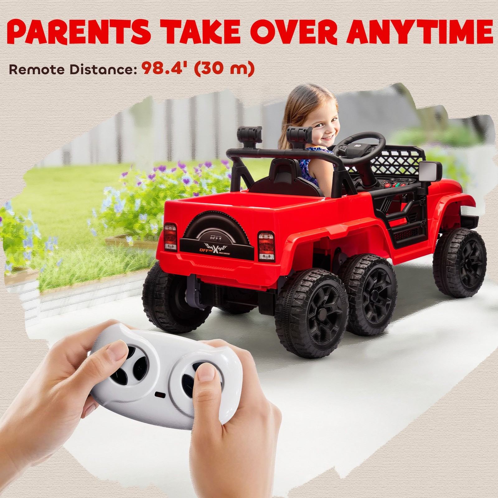 All-Terrain 12V 4×4 Electric Kids Car with Durable Plastic Body Red