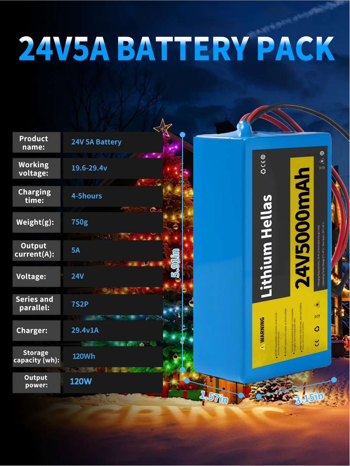 24V 5Ah Lithium Battery with 29.4V 1A Charger, 24 Volt Rechargeable Battery f…