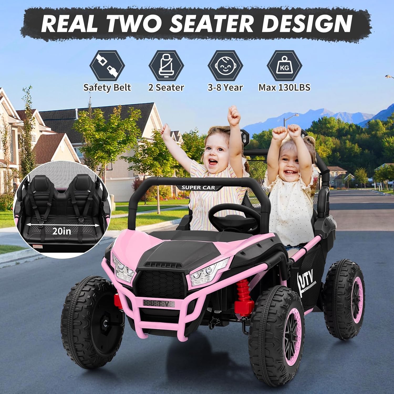 Remote-Control 24V Kids’ Off-Road Ride On Car 2-Person Electric UTV for Ages 3-8
