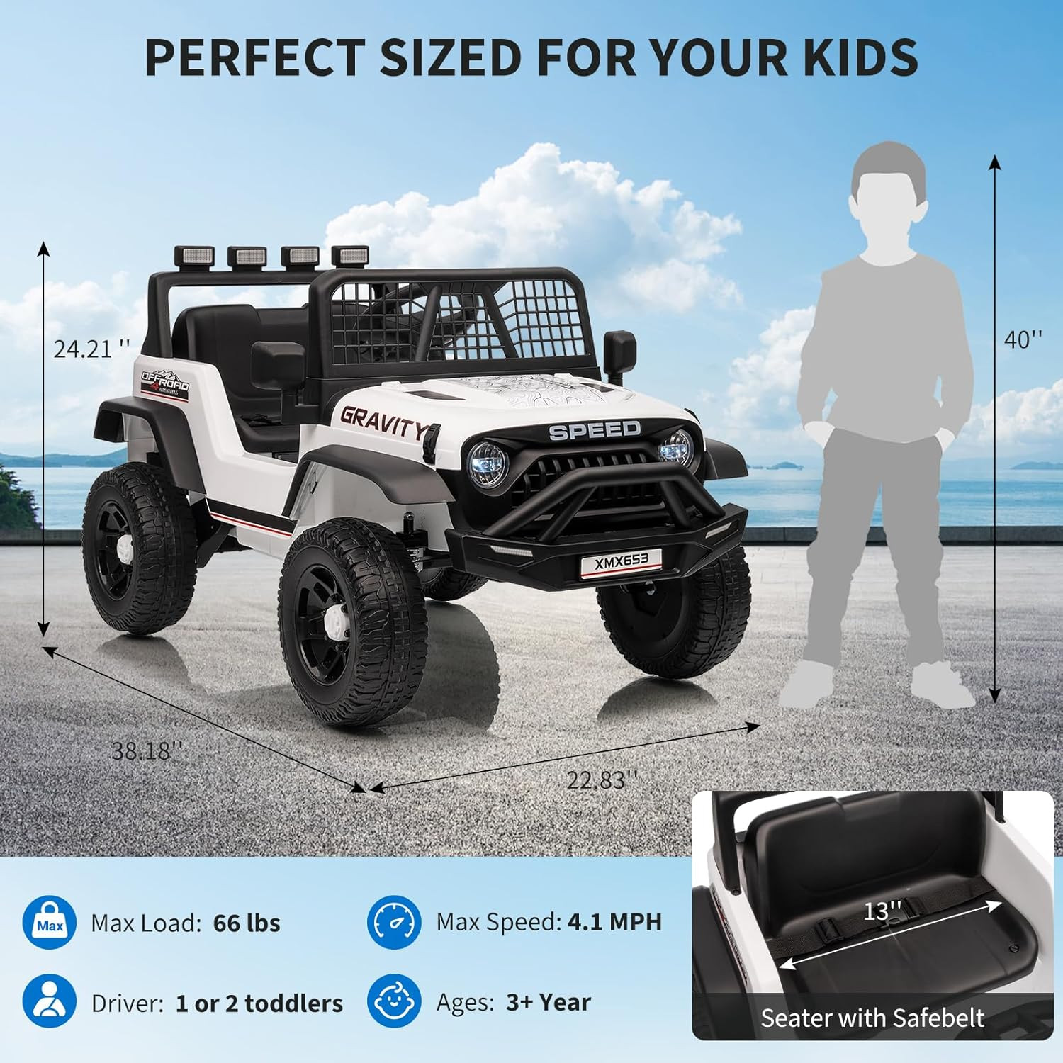 12V Kids Ride on Car Truck, Kids Electric Vehicles Car Ride on Toy Extra Wide Se