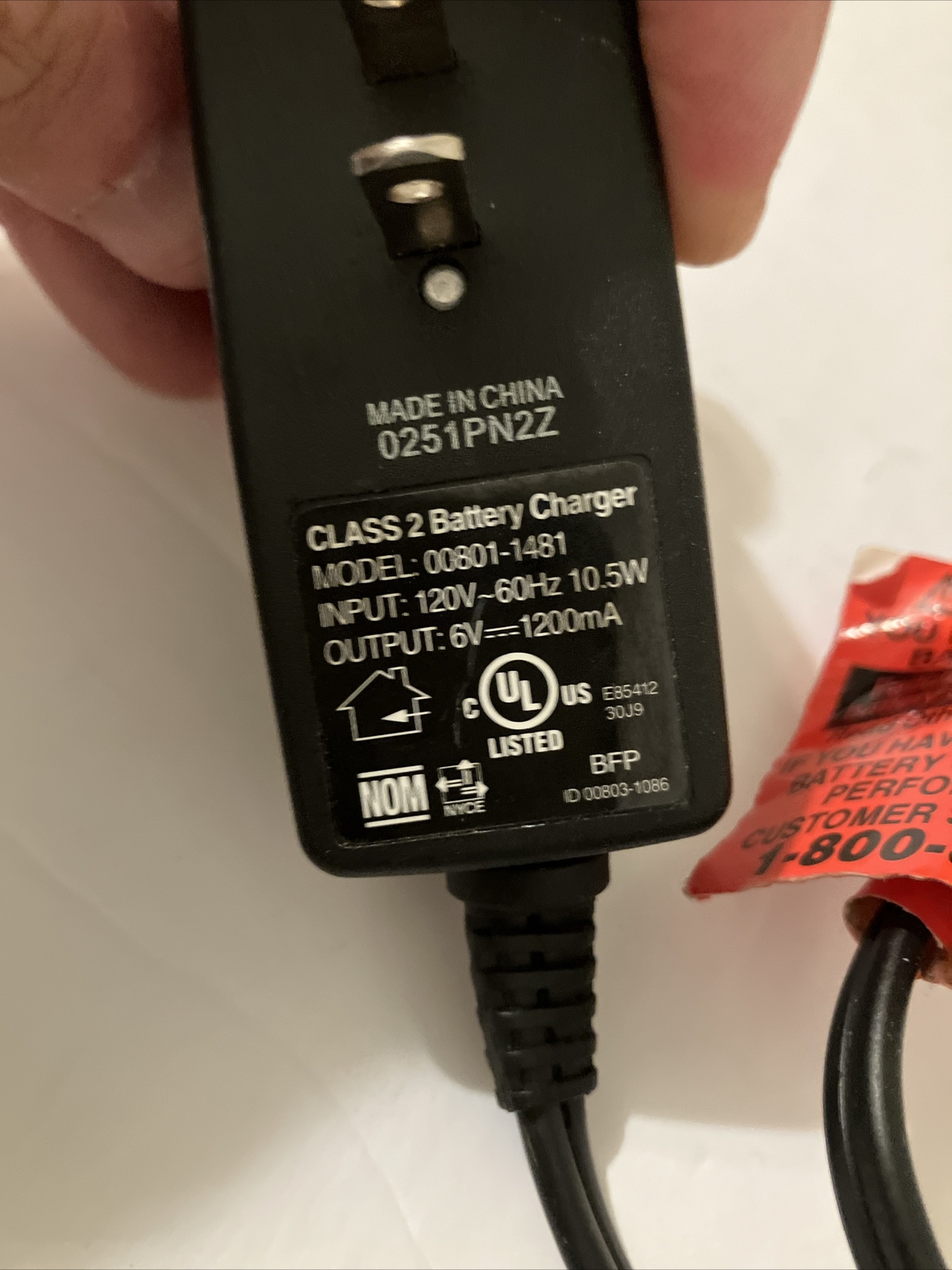 Fisher Price, Power Wheels, 6 Volt Red Battery Charger, 00801-1481