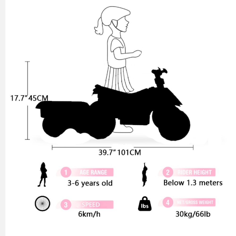 Electric Ride on ATV 4 Wheeler Battery Powered Quad Car Toy for Kids Toddler 3-6