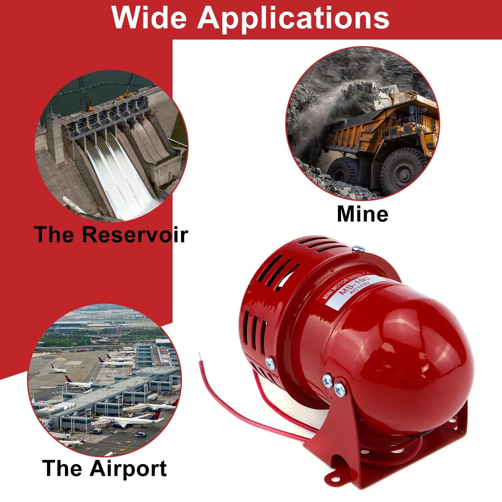 Motor Siren Red 1Pc AC 110V 114dB Industry Electric Motor Alarm Driven Siren,…