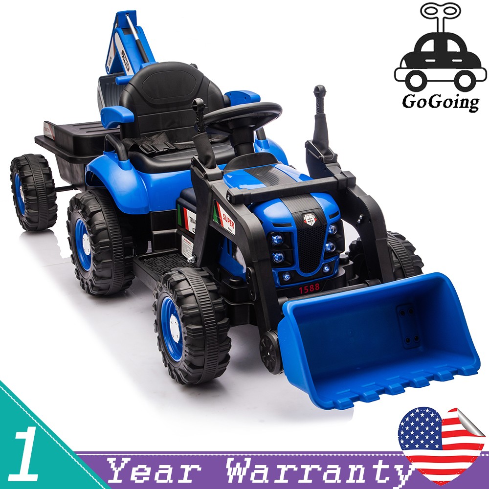24V Ride On Tractor Toy w/ 4-in-1 Construction Attachments 3-Speed Aged Around 5