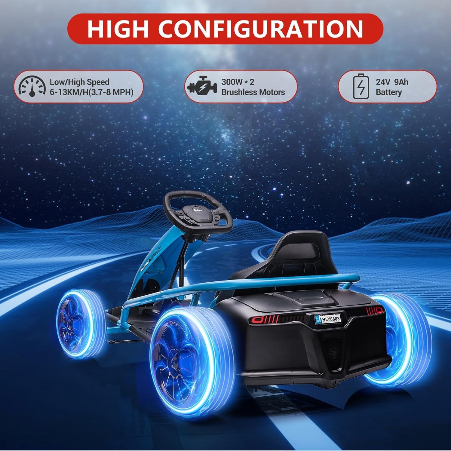 🔥🔥24V Go Kart 300W*2 Extra Powerful Motors 9Ah Large Battery for Kids 8-12 Yea