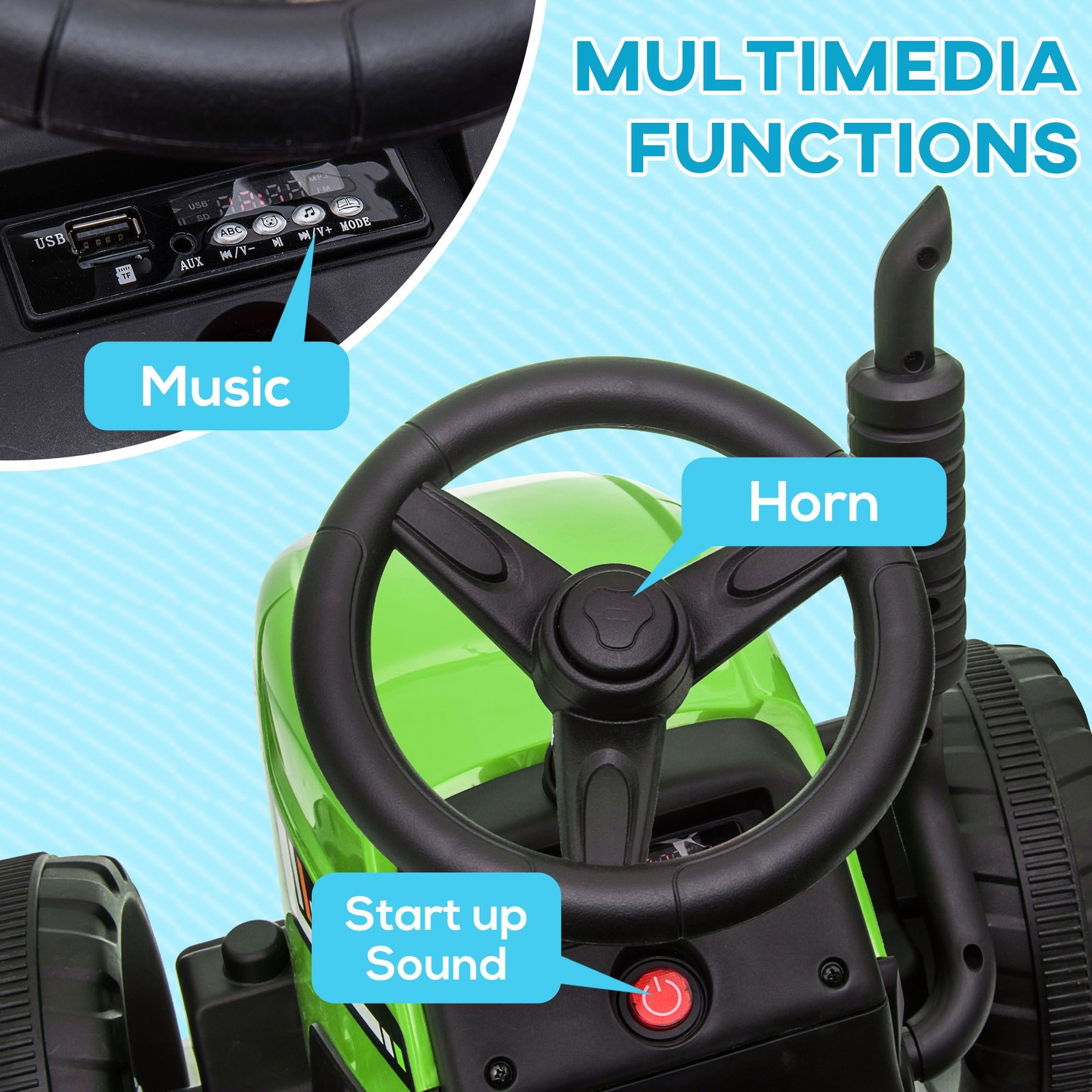 Realistic 12V Electric Ride-On Tractor with Functional Trailer, Ages 3+