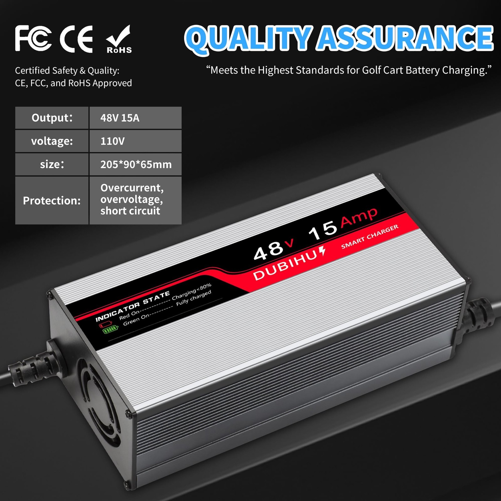 48V 15A Golf Cart Battery Charger for Yamaha G29 & Drive 2 Golf Carts, with 3…