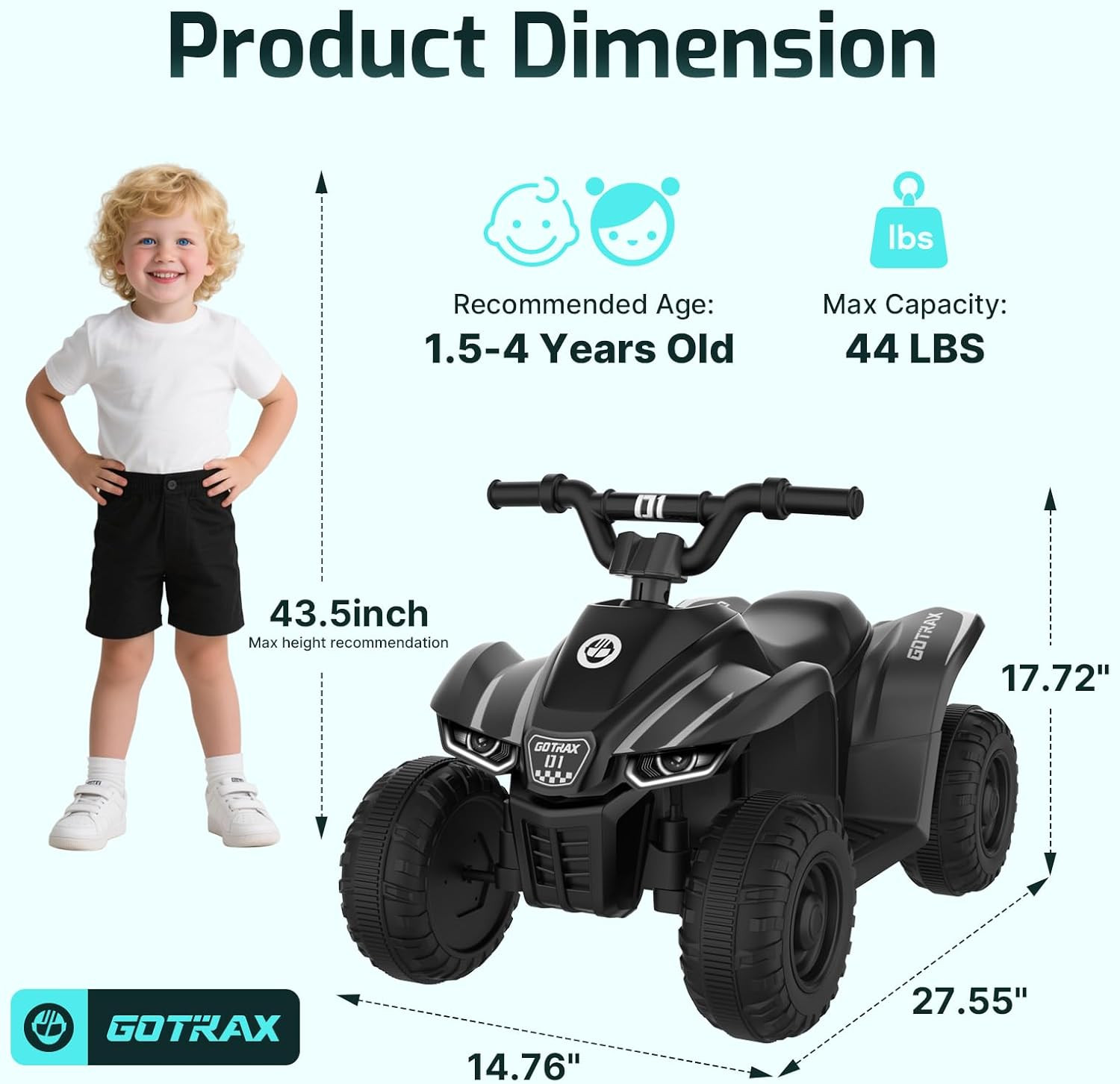 Gotrax RT1 Ride on Toys for Toddlers 1.5-4, Safe 12V Lead-Acid Battery up to 80