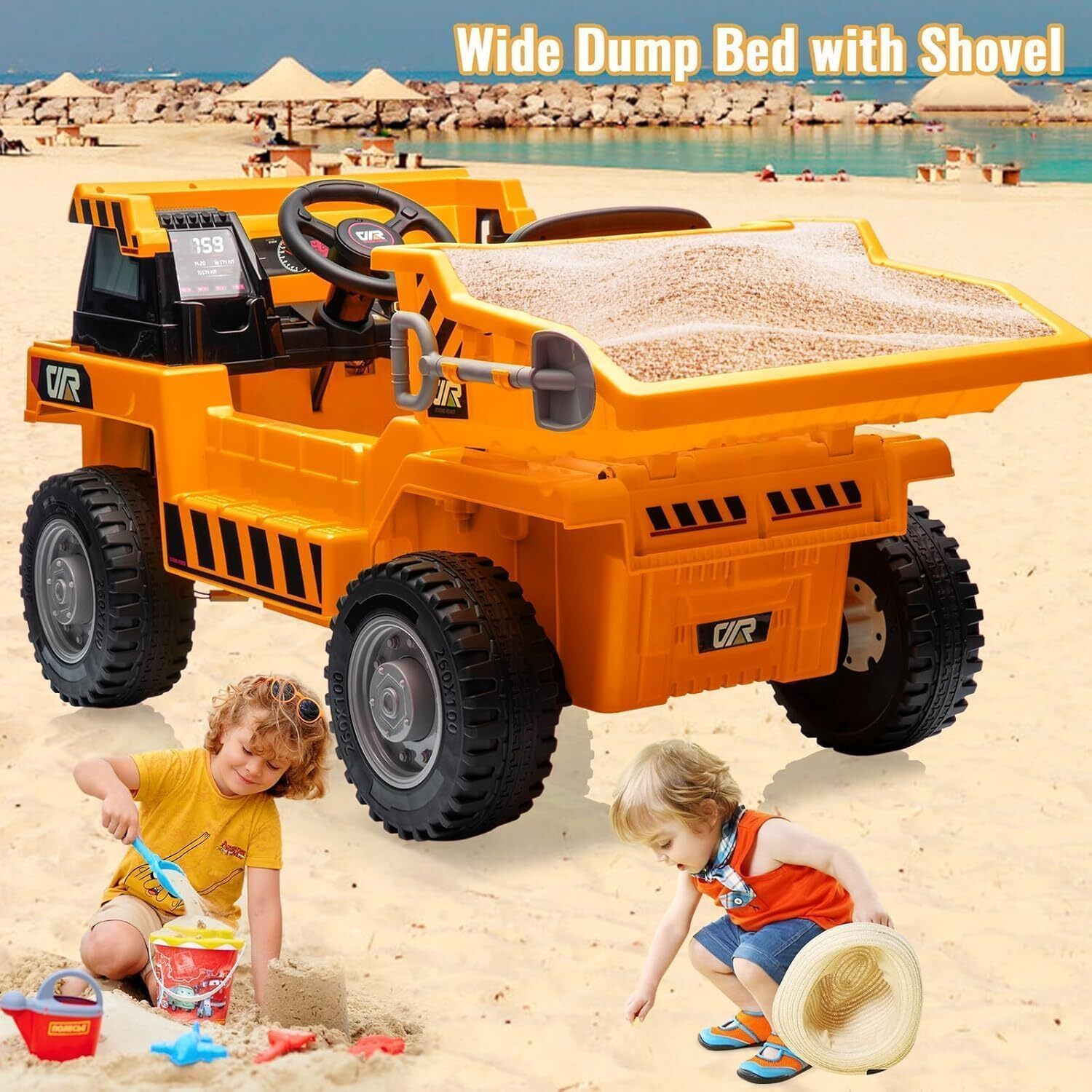 12V Ride-on Dump Truck, 4-Wheel Battery Powered Toy Cars With Electric Dump Bed