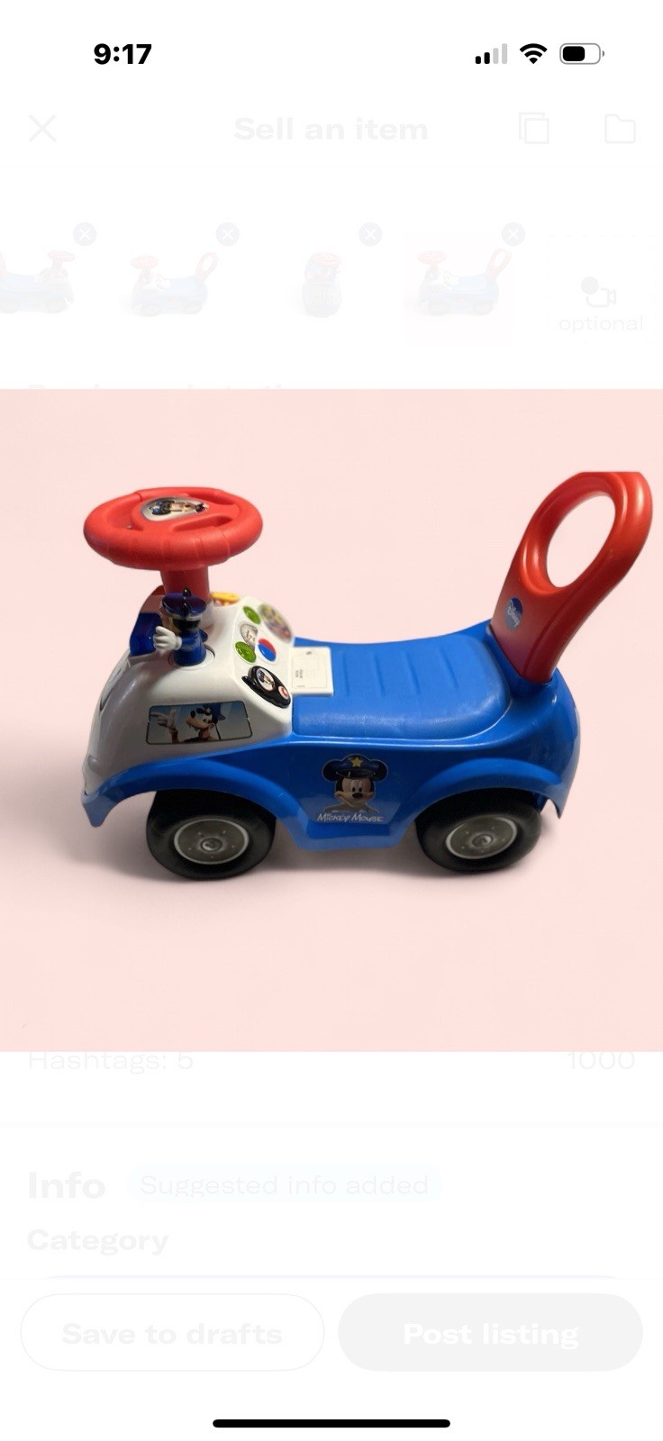 Disney ~ Kiddieland ~ Mickey Mouse ~ Police Car Toy ~ Ride On ~ Baby Walker