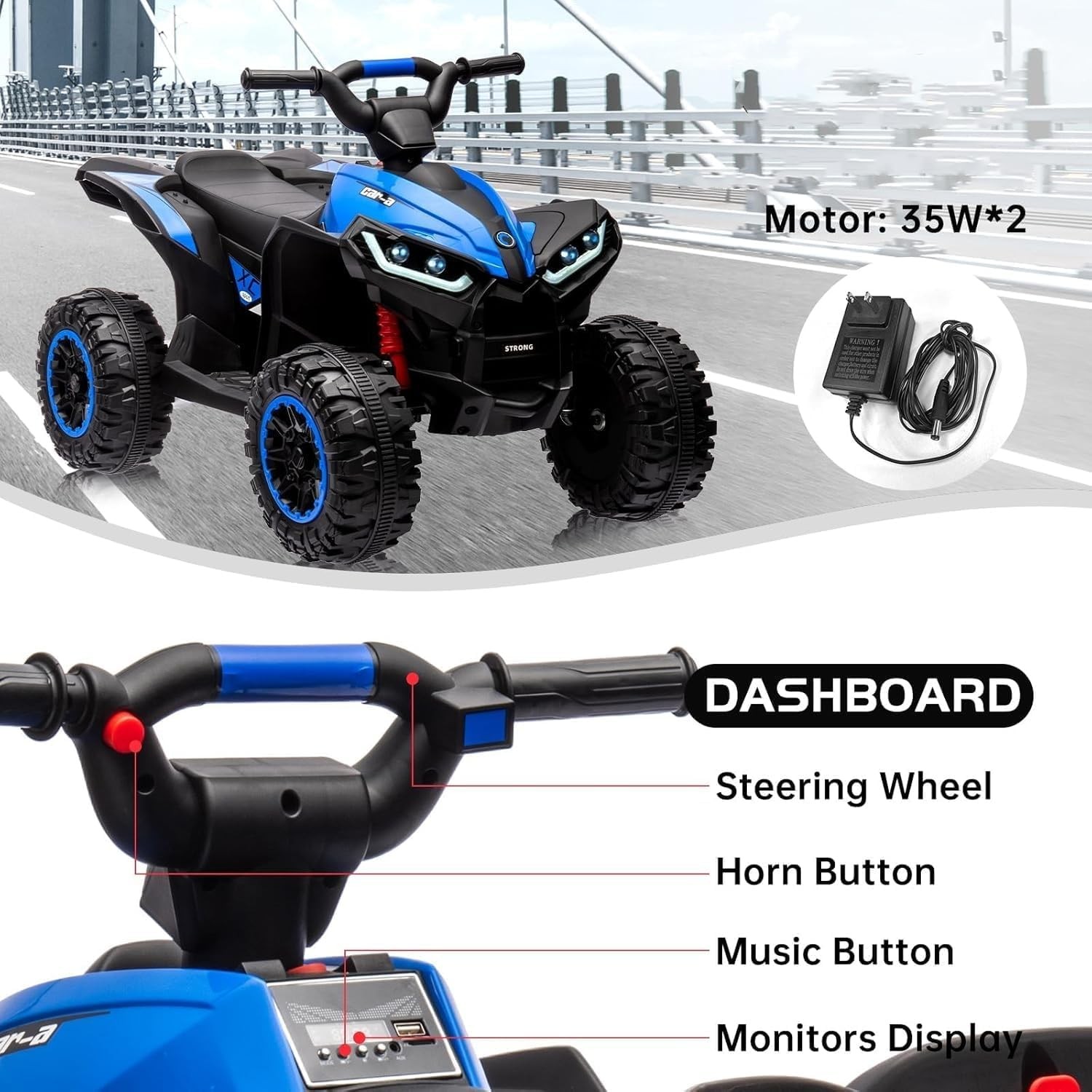Kids 12V Electric Ride On ATV 4-Wheeler Toy Car with Music & Foot Pedal Quad