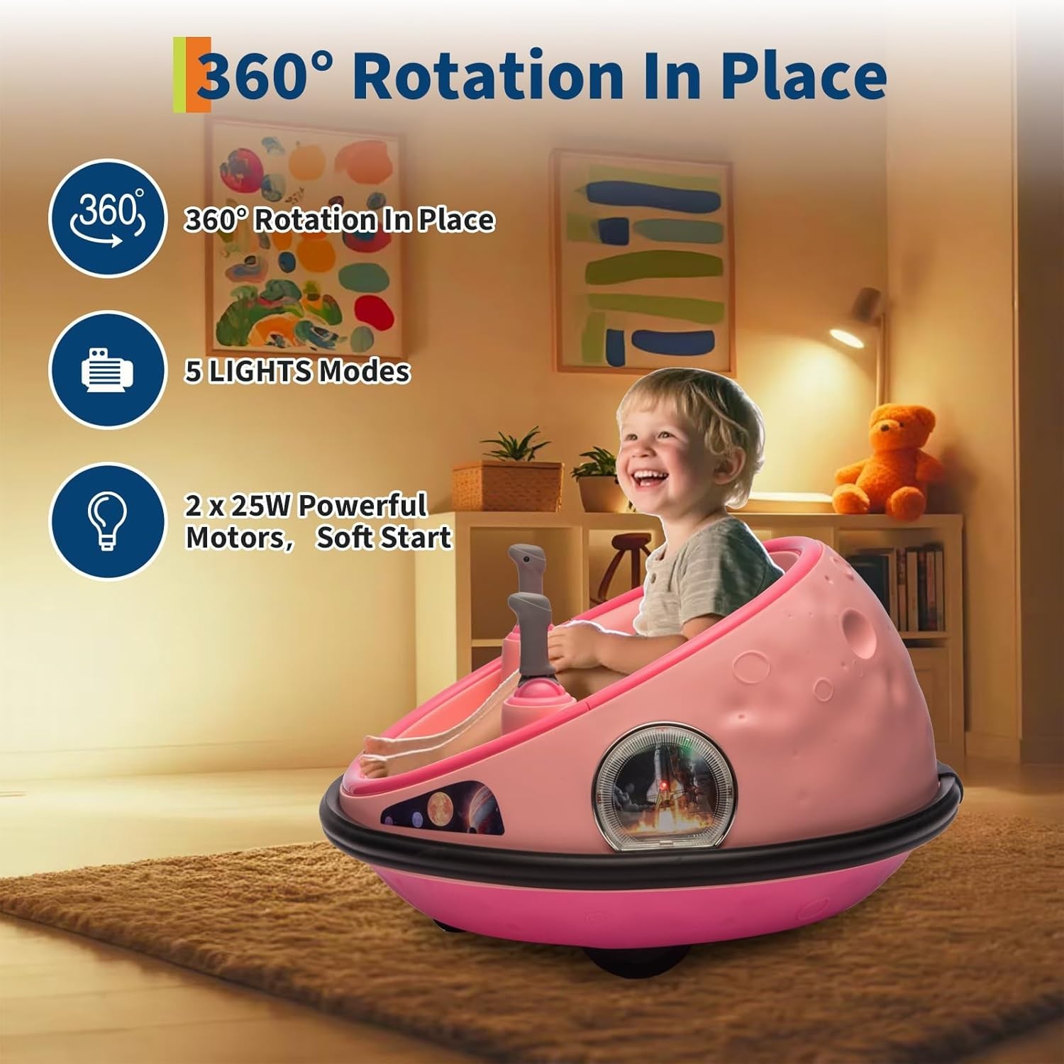 12V Electric Toddler Ride On Bumper Car Toy 360 Spin Remote Control LED Lights