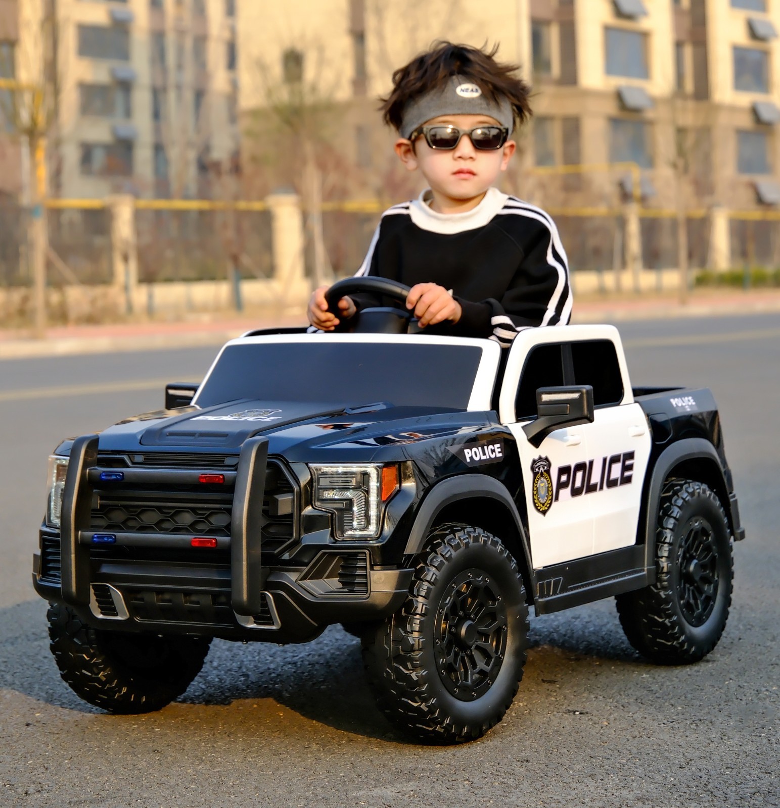 Kids Ride On Police Car 12V Dual Motors Remote Control Music Lights