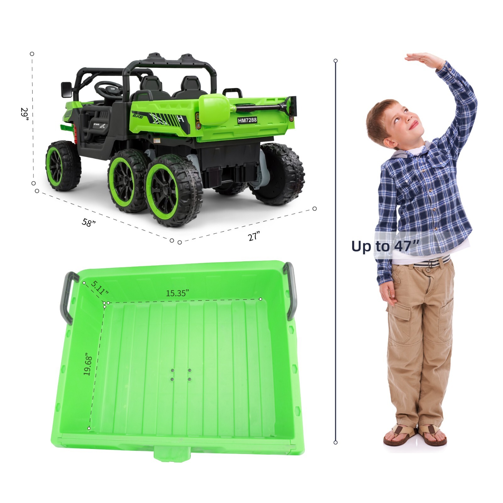 24V Kids Ride on Truck 2-Seat Electric Kids Car 6 Wheels Battery Power w/ Remote
