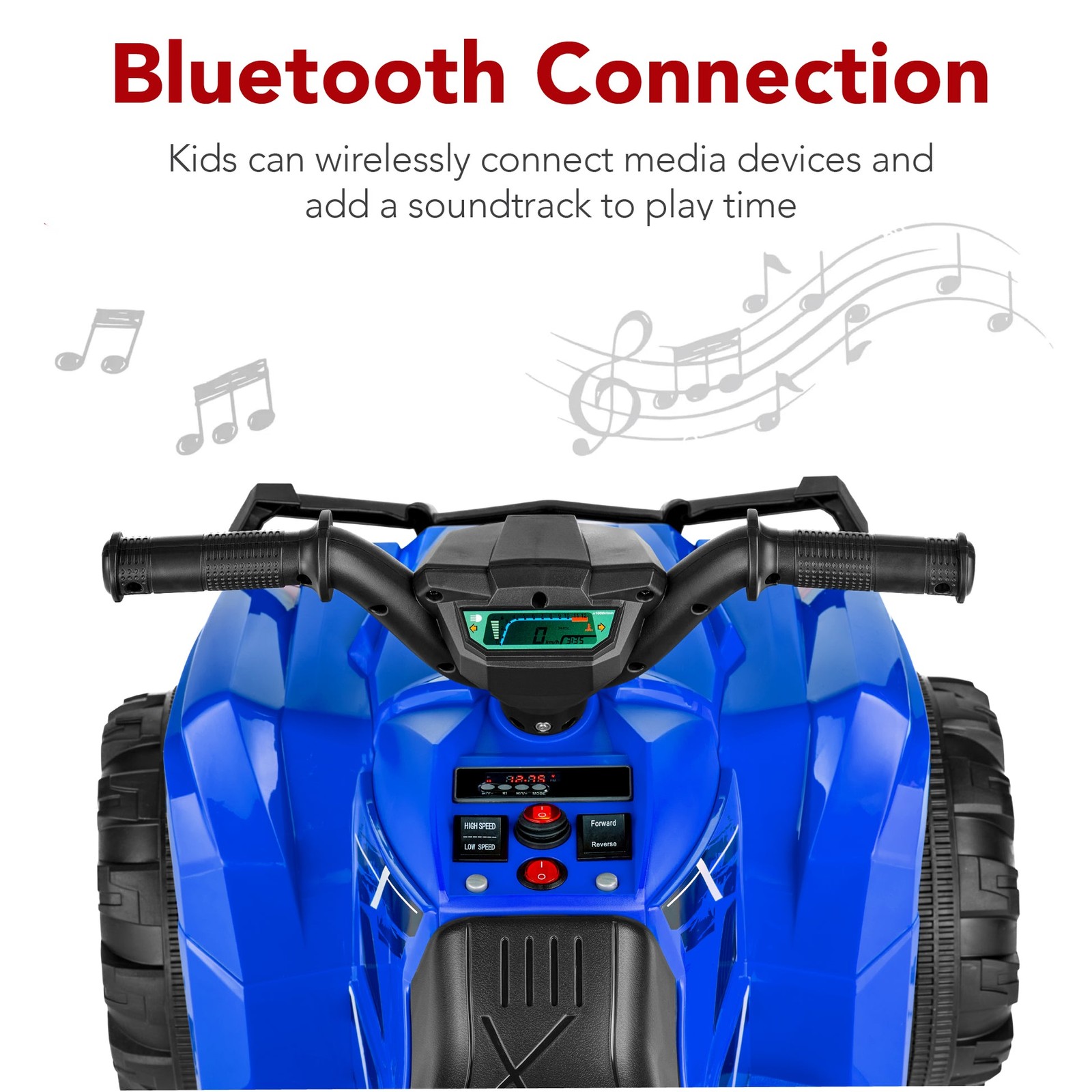 (Sky7066) 12V Kids Ride-On 4-Wheeler Quad ATV Car w/ 2.4mph Max, Bluetooth, Blue