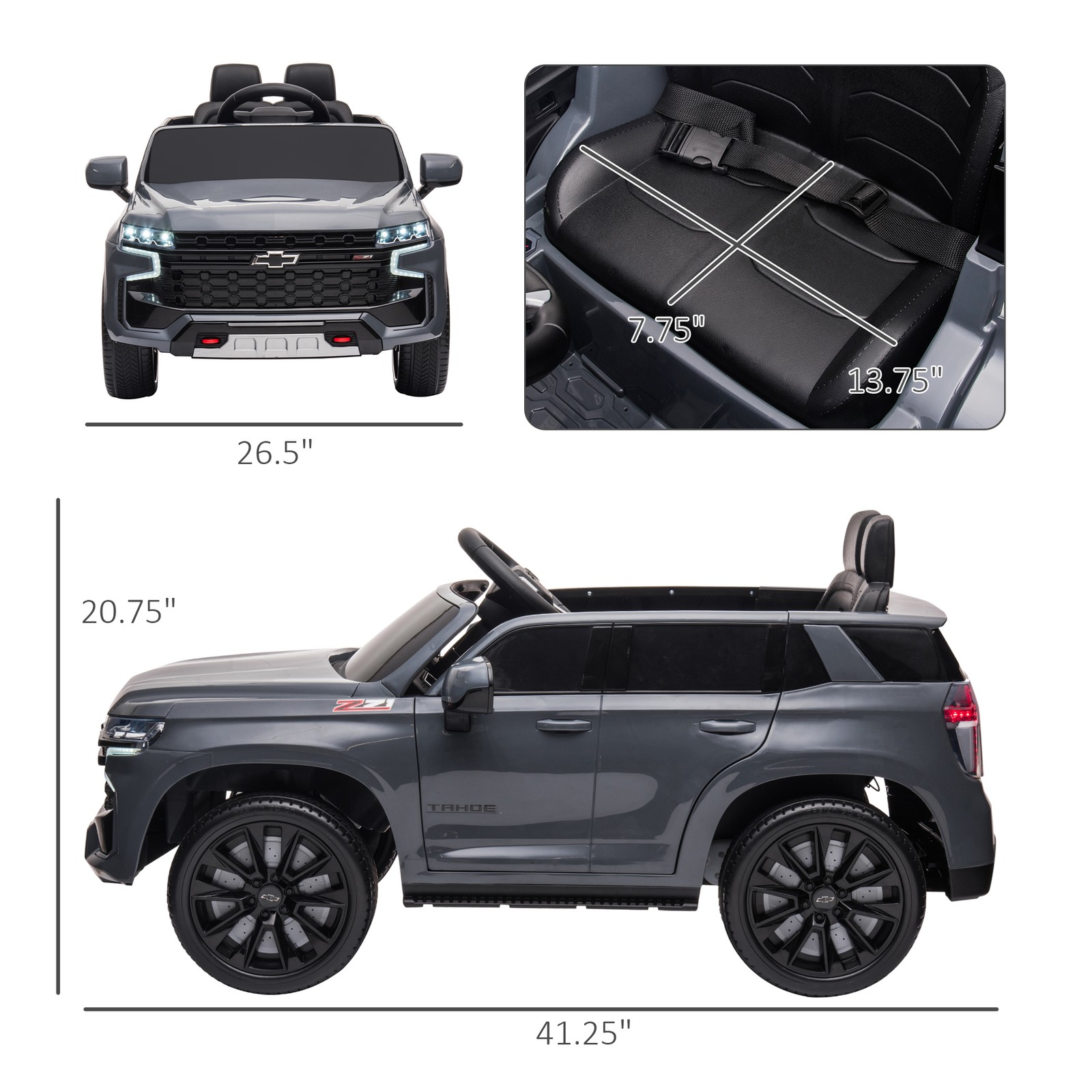 12V Licensed Chevrolet TAHOE Kids Ride-on Toy w/ Music Suspension System Grey