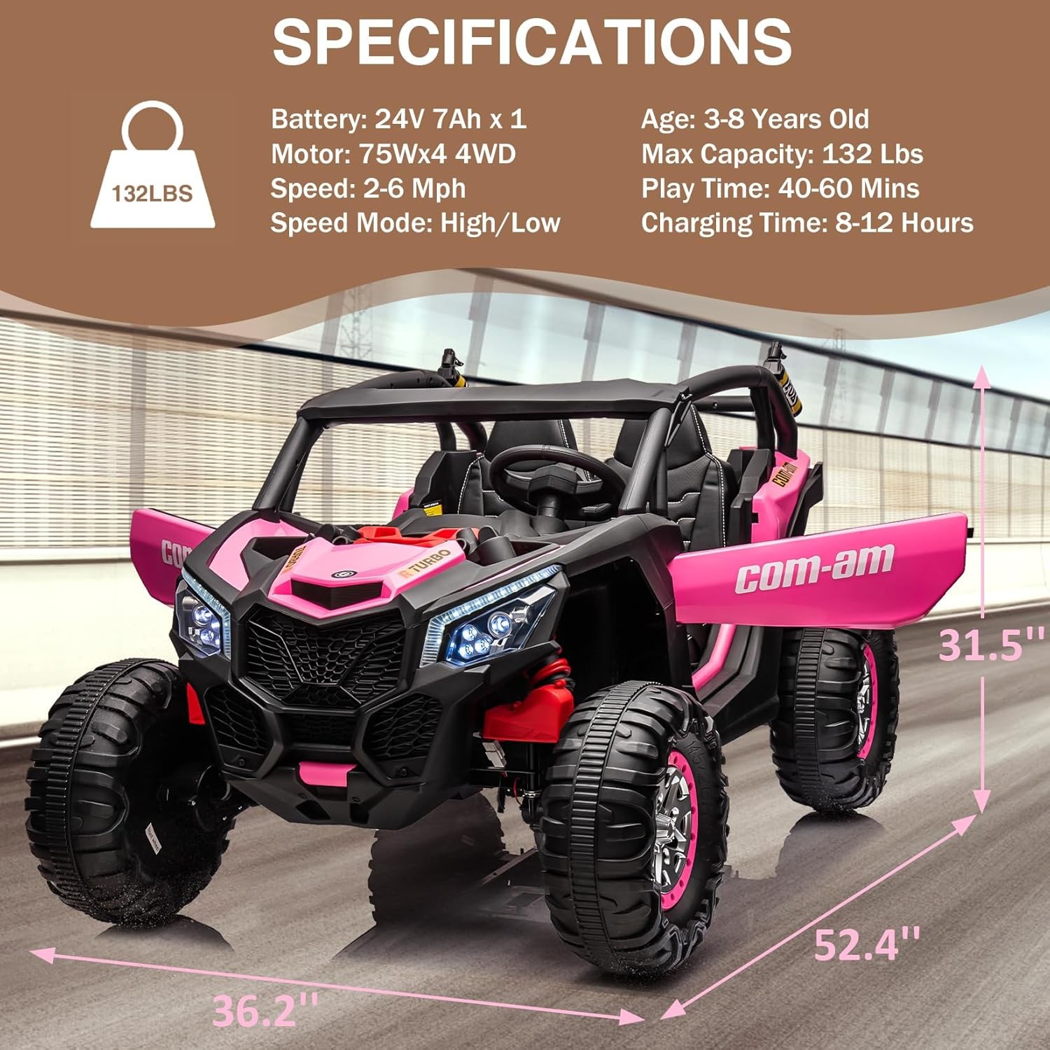 24V 2-Seater 4WD Kids Truck 300W Power with Remote, Spring Suspension Multicolor