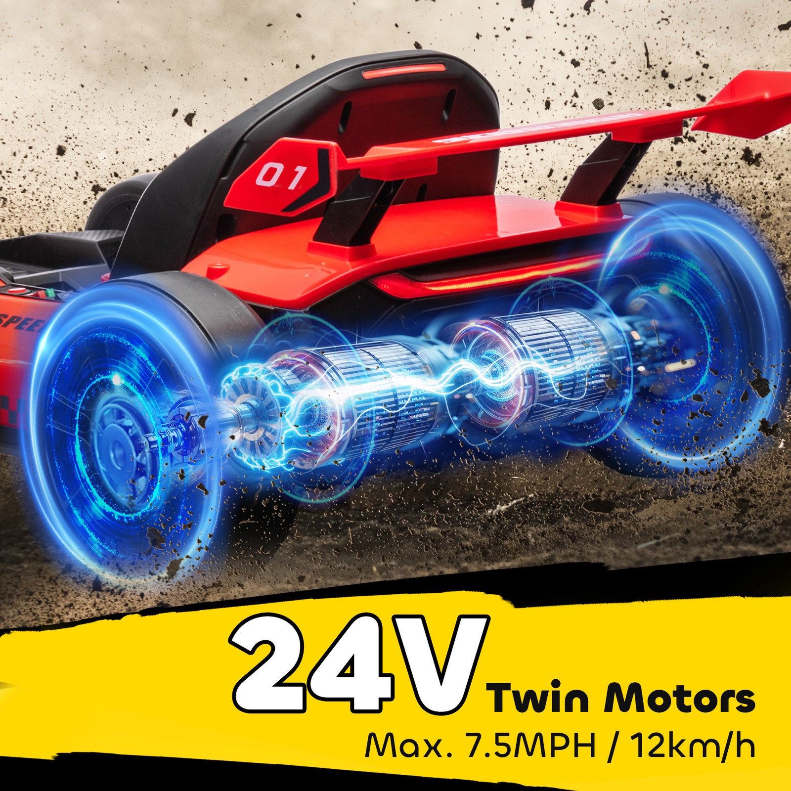24V 7.5 MPH Electric Go Kart with Adjustable Seat, Slow Start, Red