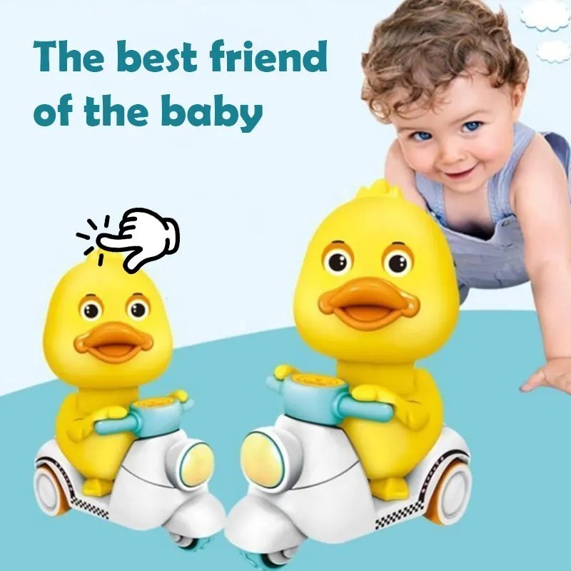 1 Pc Cute Duck Press Car Baby Toy Manual Push Free Rotation Head Mini Car