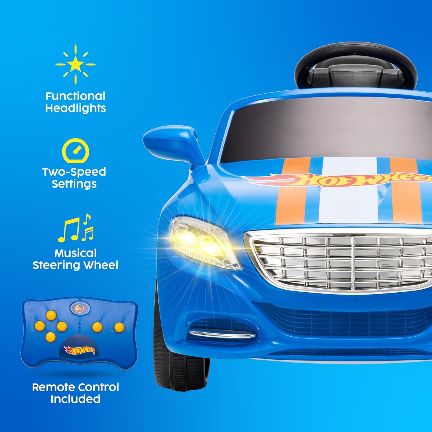 Hot Wheels 6V Kids Ride on Car, Rechargeable Battery, Working Headlights, Sounds