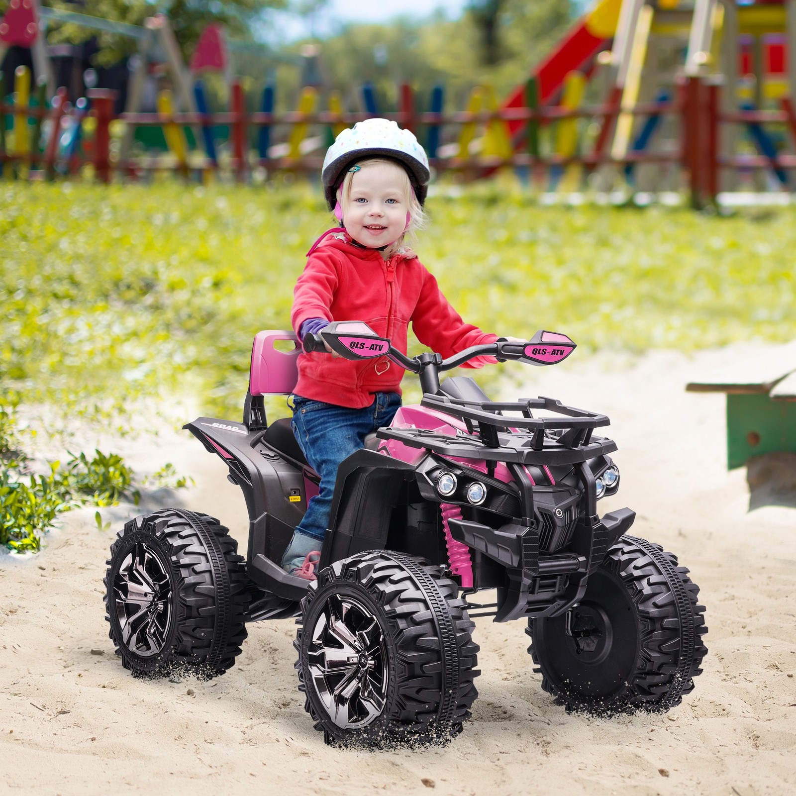 12V Kids ATV Quad Car Toy with Music & Headlights, Pink