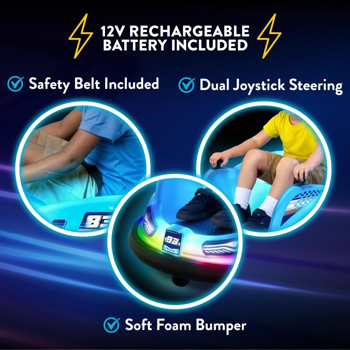 12V Glow Bumper Car Ride on Toy – Indoor/Outdoor Toys, Toddler Toys, Bumper Cars