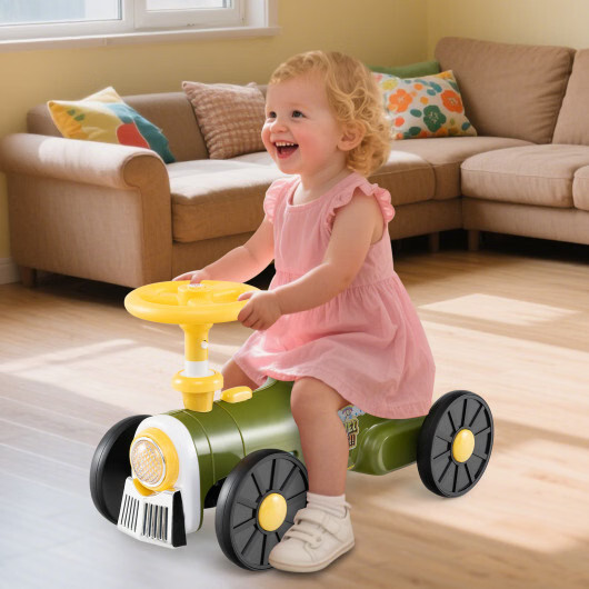 Ride on Toy with Steering Wheel and Train Whistle Sound Button-Green – Color: Gr