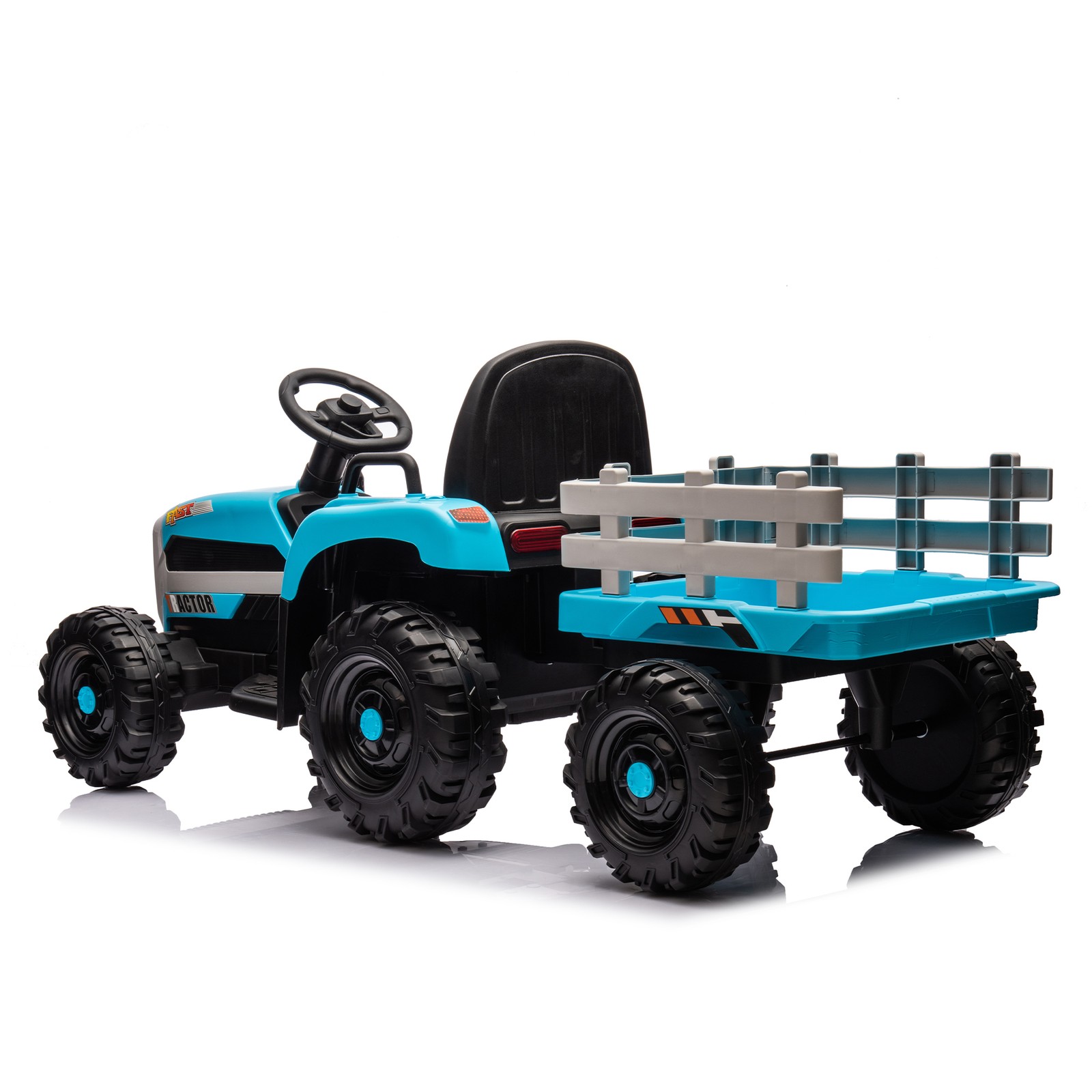 24v Kids Ride Tractor Trailer 1.86-4.97MPH electric car 3 speed adjustable Blue
