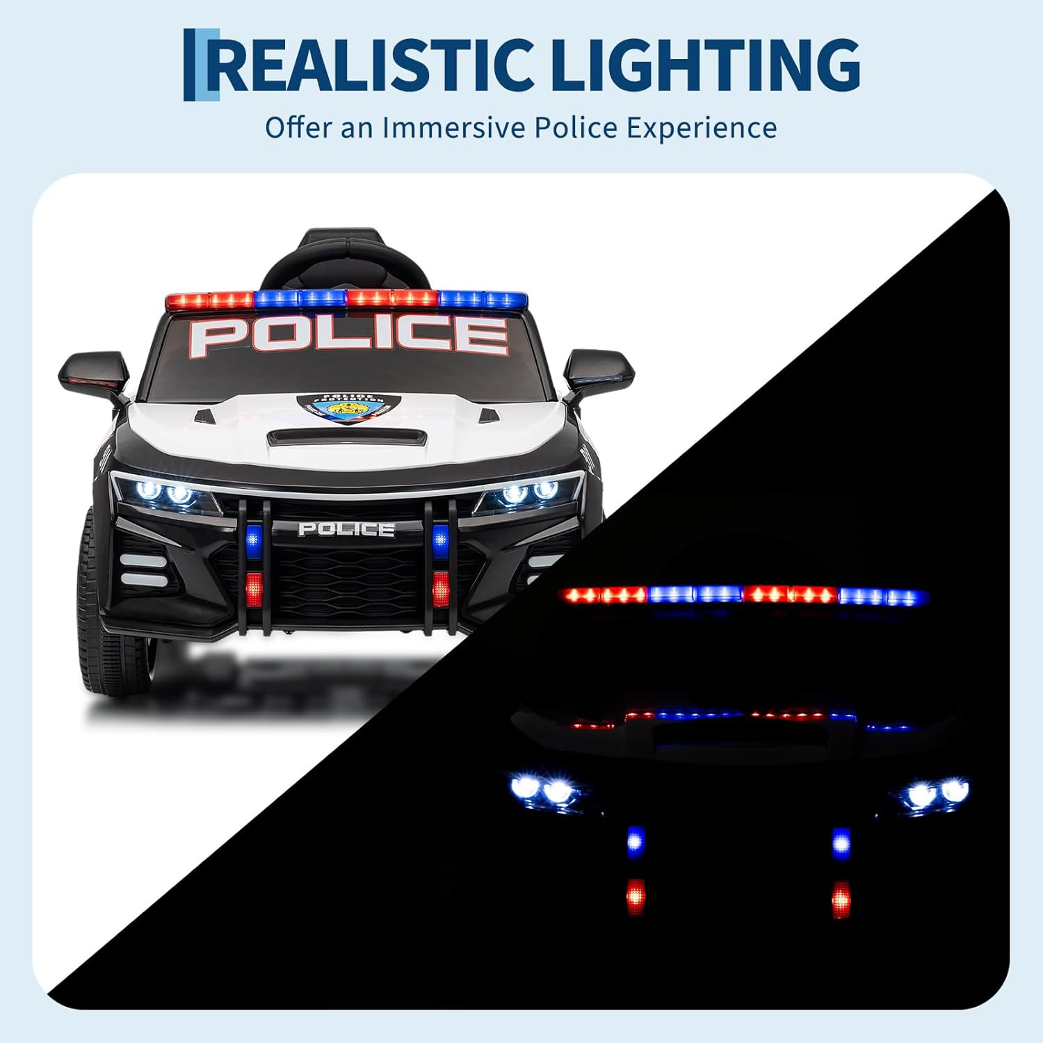 Police Car Ride on Car for Kids, Battery Powered Ride-On Toys Cop Cars with Remo