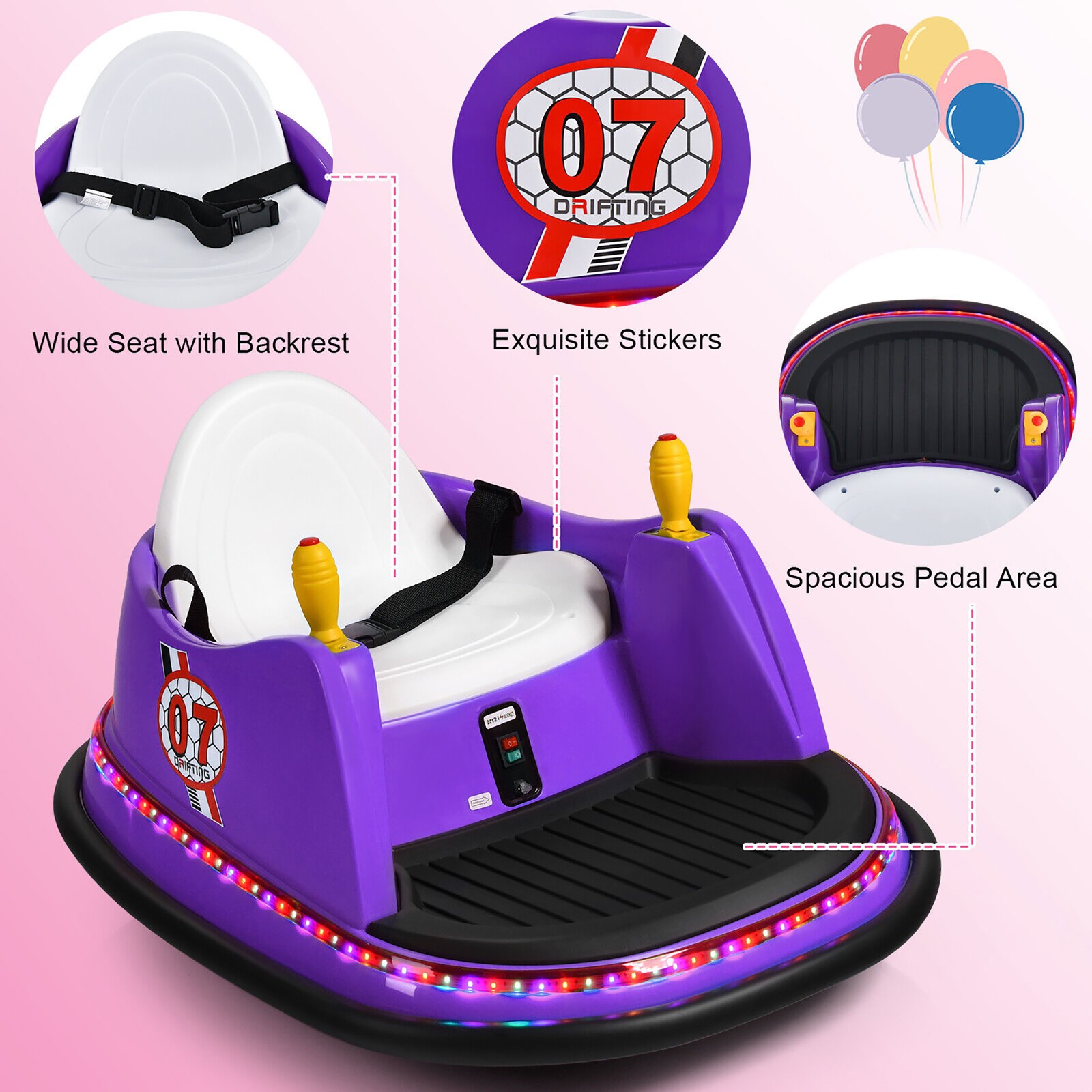 12V Vehicle 360° Spin Race Toy Kids Ride On Bumper Car w/Remote Control Purple