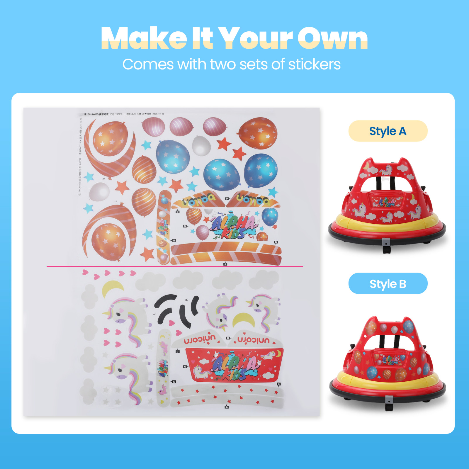 12V Electric Bumper Car for Ages 1.5-6 Years with Remote Control DIY Stickers