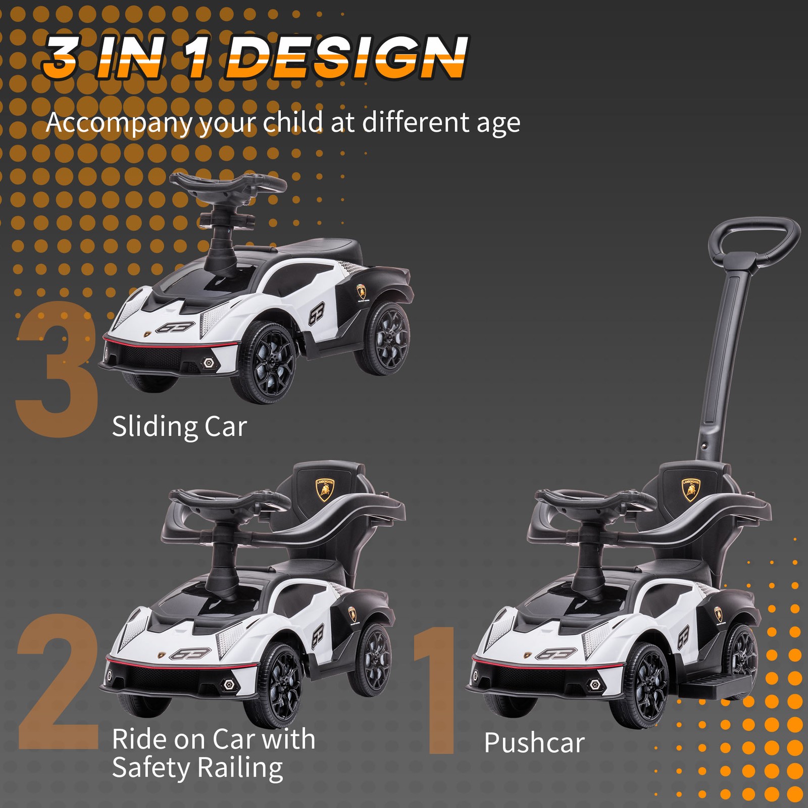 2 in 1 Ride on Push Car Essenza SCV12 Licensed Toddler Sliding Car, Manual White