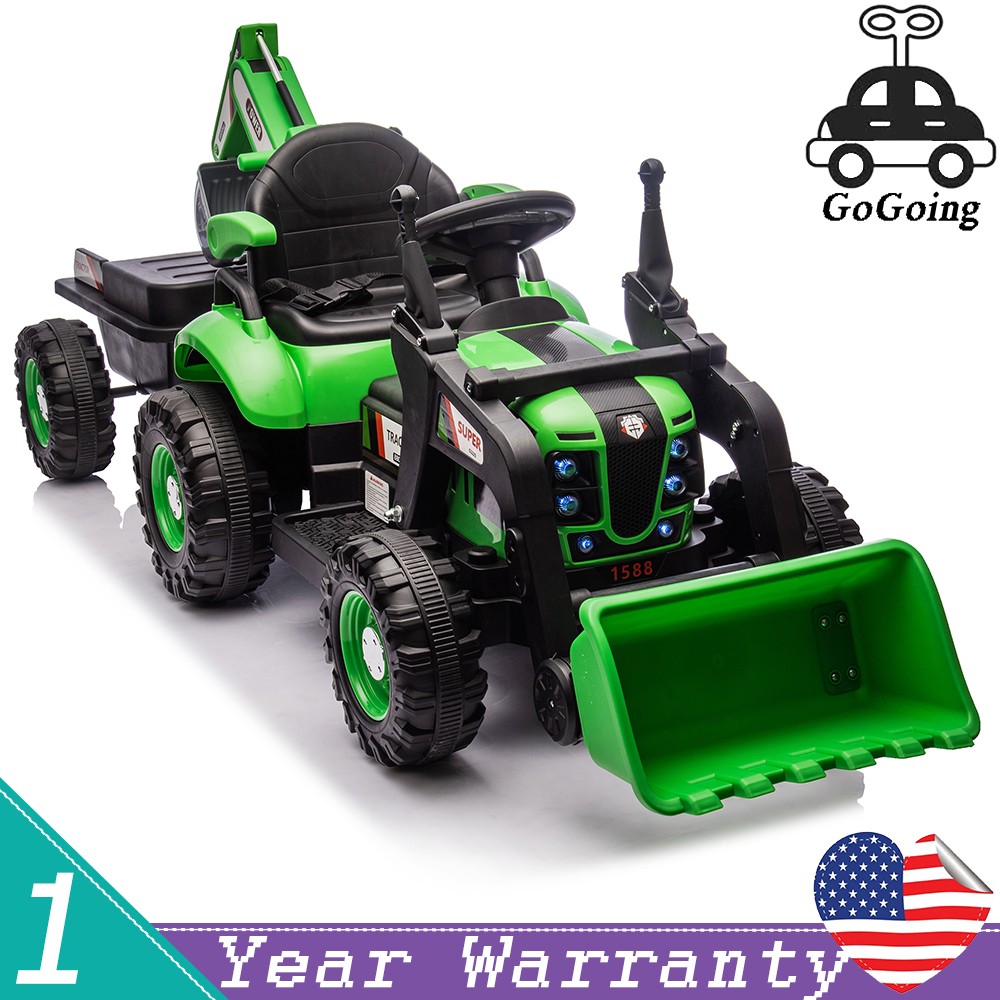 24V Ride On Tractor Toy w/ 4-in-1 Construction Attachments 3-Speed Aged Around 5