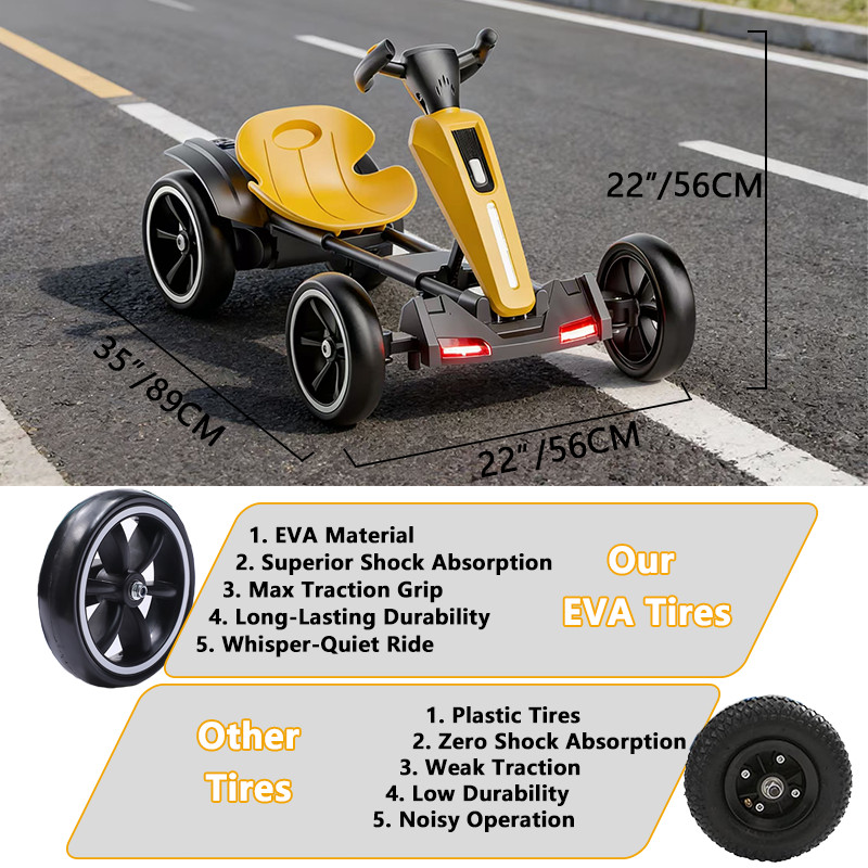 12V Electric Go Kart for Kids with Adjustable Seat Kids Pedal Go Kart, Yellow