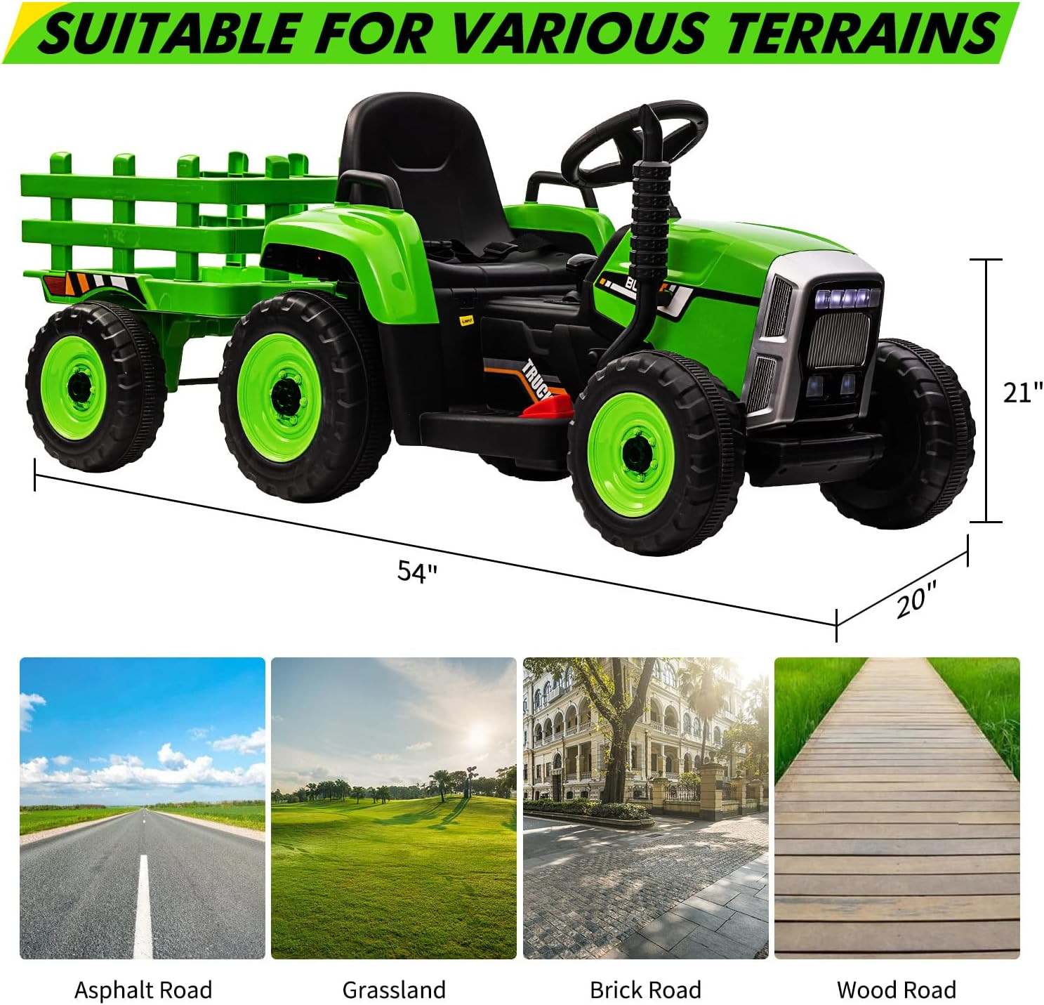 12V Kids Ride on Tractor with Trailer & Remote Control, Electric Tractor for Tod
