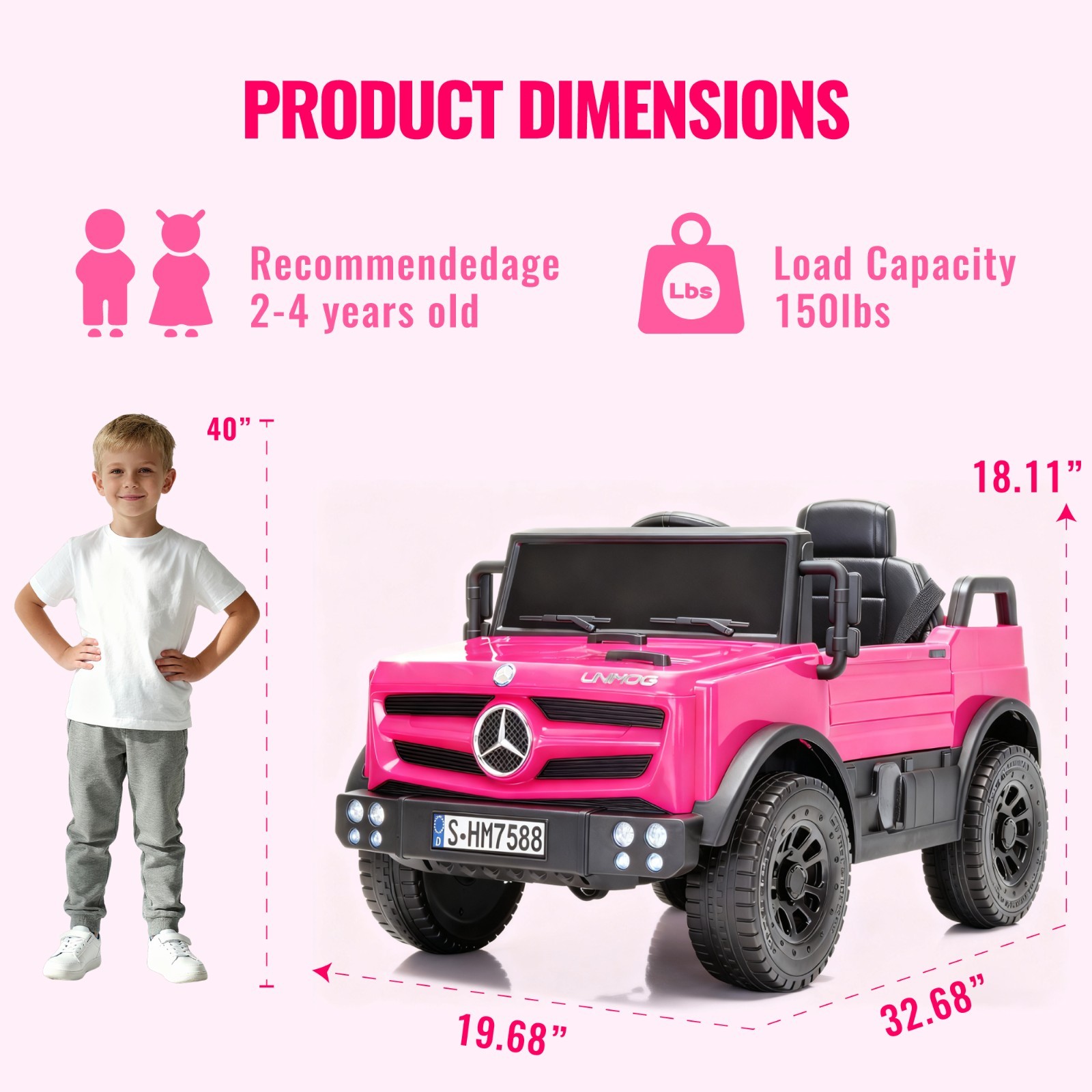 Pink Kids 12V Ride on Toy Licensed Mercedes Electric Car w/4*Suspension MP3 LED