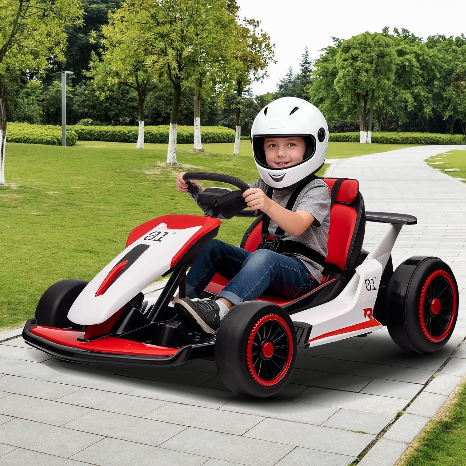 Kid Go Kart, Electric Kart W/ Adjustable Seat, for Children Aged 6 to 12 Years