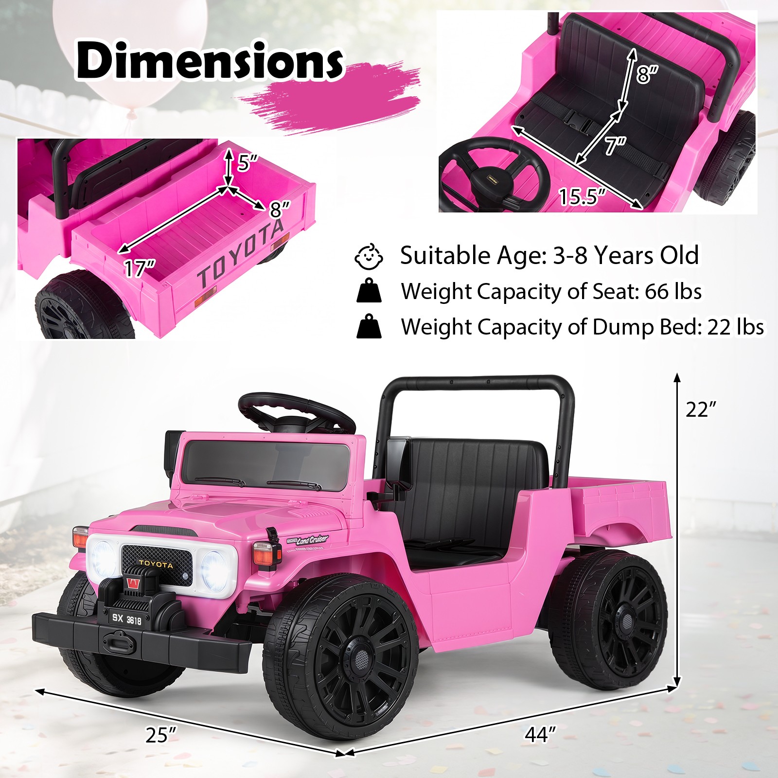 Licensed Toyota Ride On Truck w/Parent Remote Control, Spring Suspension, Light
