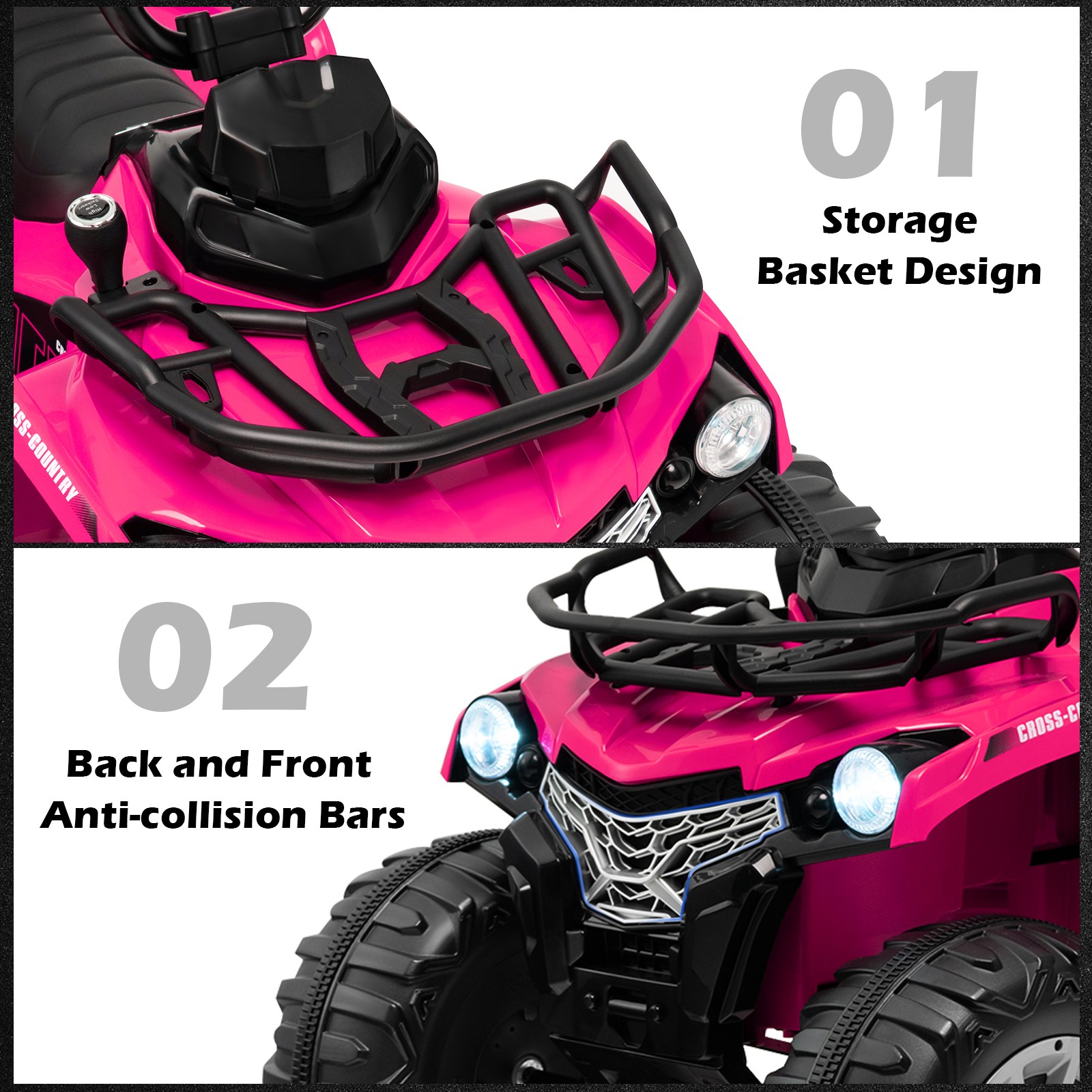 12V 2 Speeds Kids Ride ATV Electric 4-Wheeler Quad w/ Mp3 & Headlights Pink
