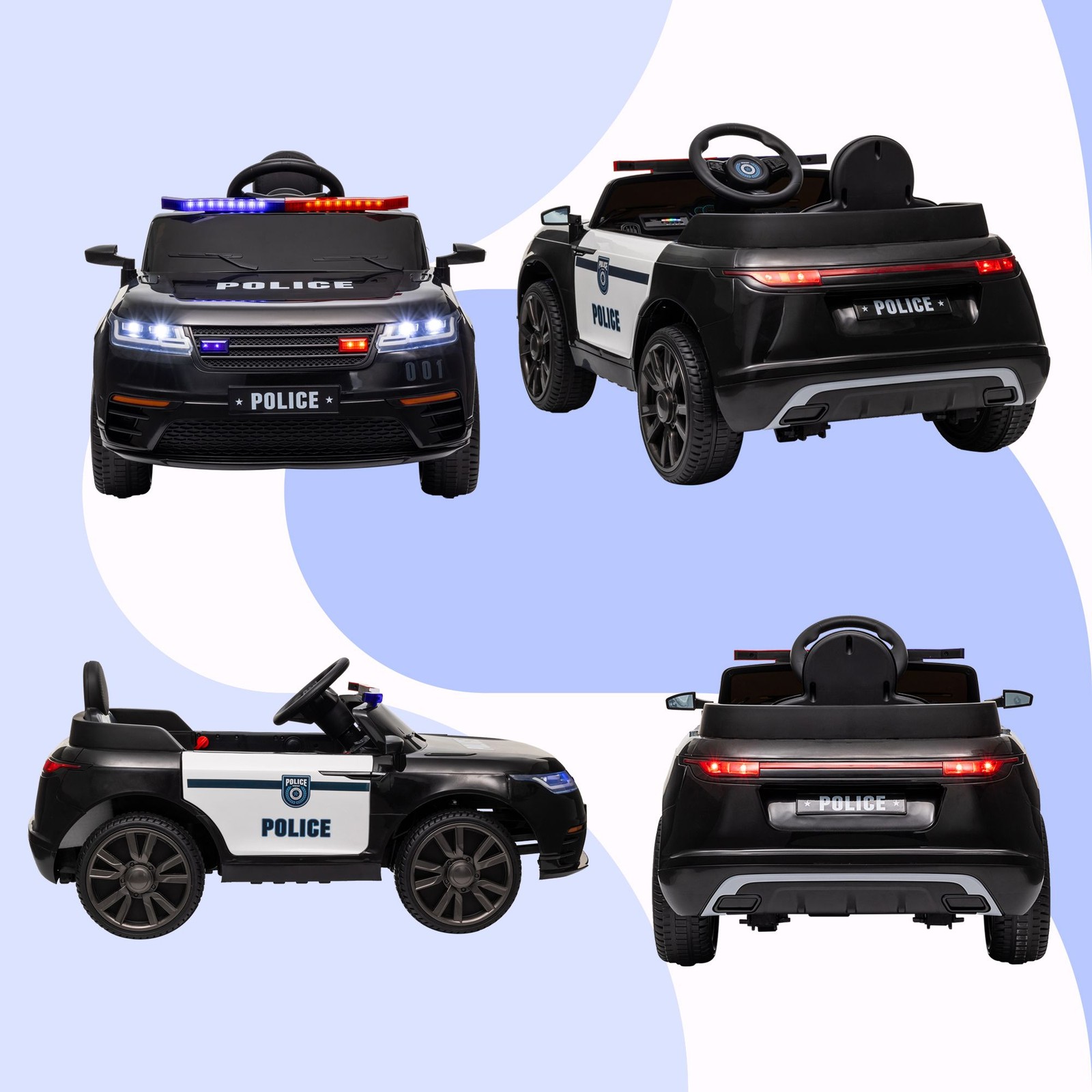 12V Kids Ride-On Police Car Toy with Battery 3 Speeds Remote and Lights