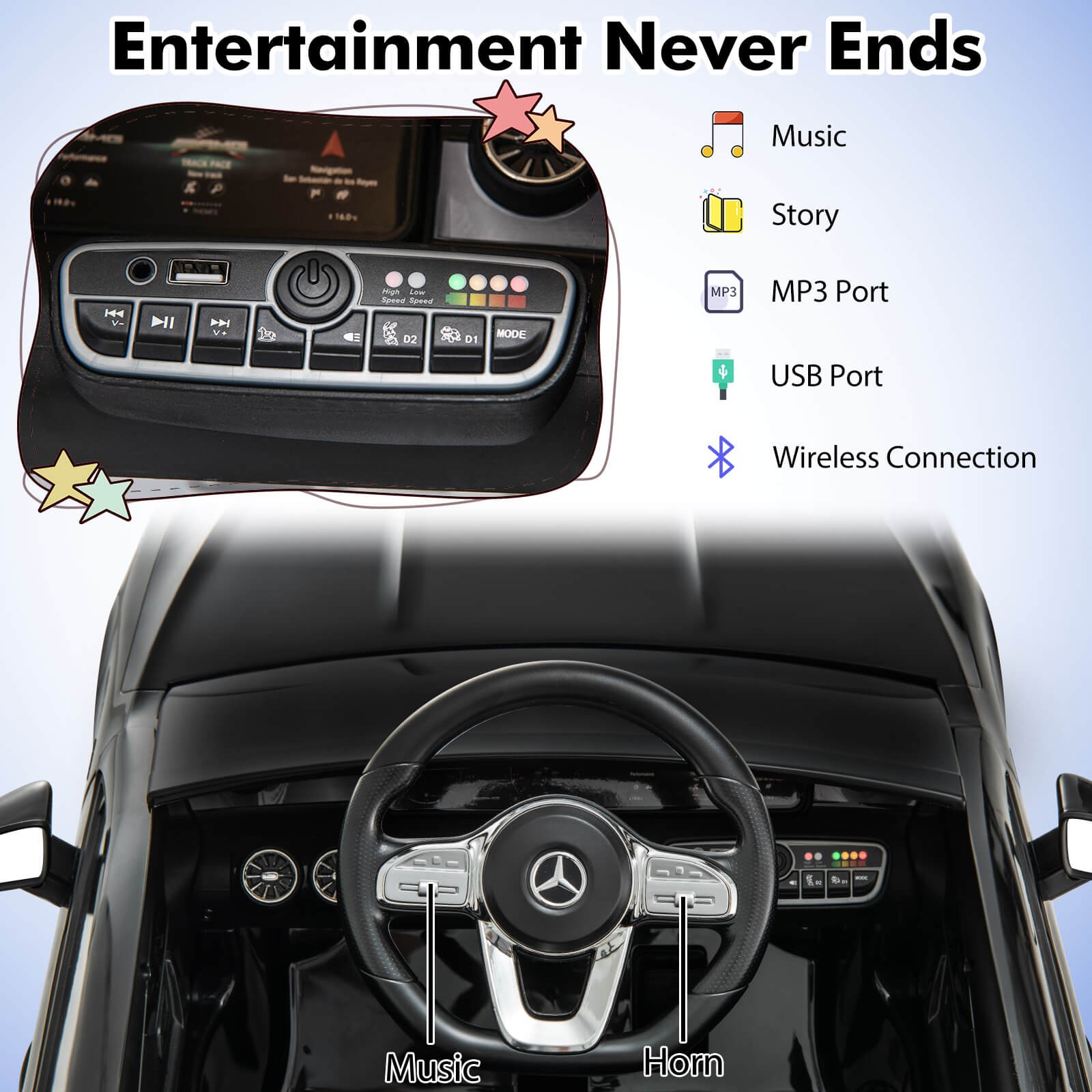 12V Kids Ride on Car w/Remote Rocking Function Transport Wheels Lights & Music