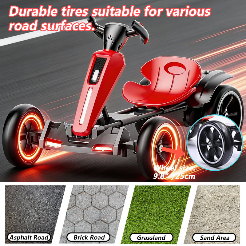 12V Electric Go Kart for Kids with Adjustable Seat Kids Pedal Go Kart, Red
