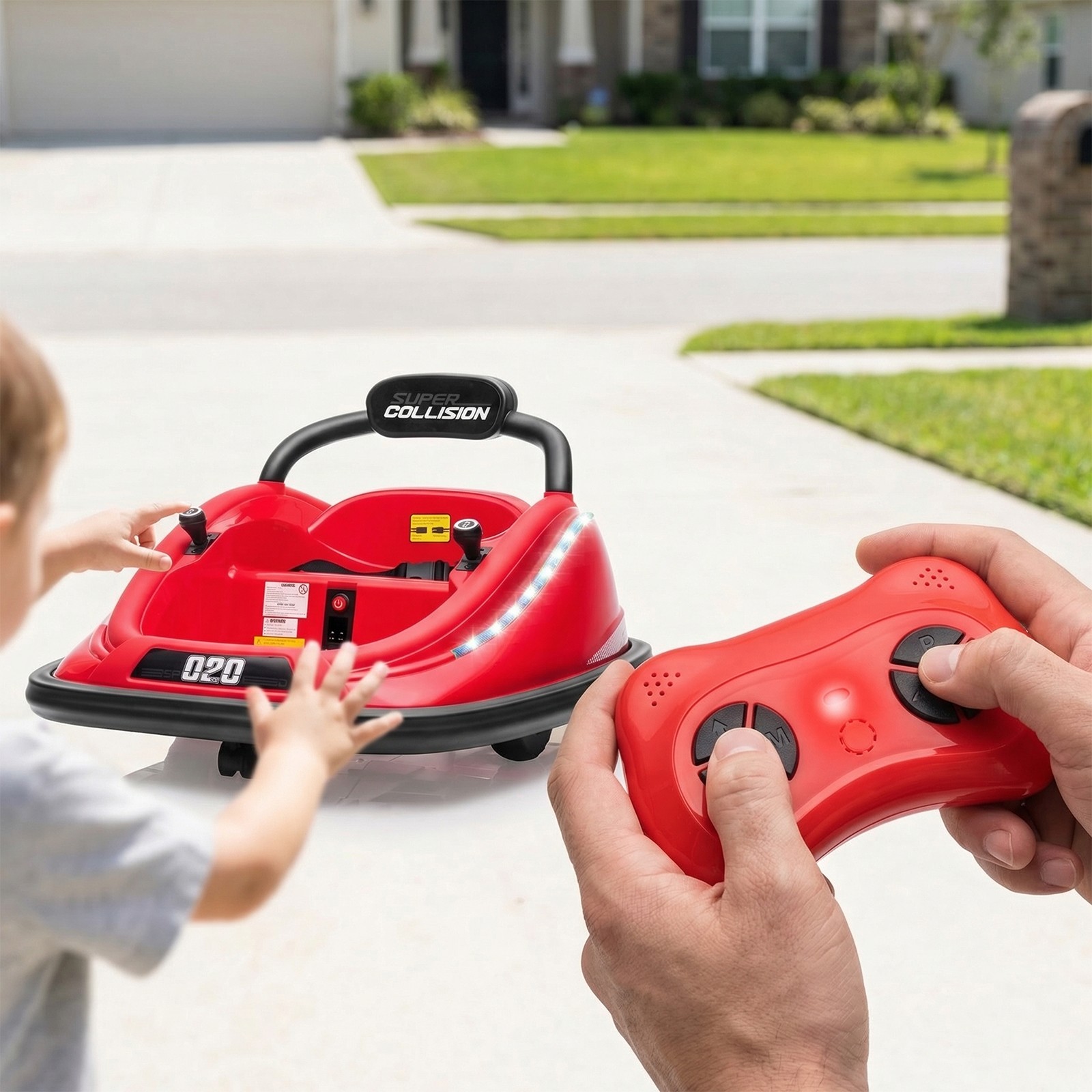 Super Collision 360° Rotating Bumper Car 12V Electric Ride-On Toy Car W/ Remote