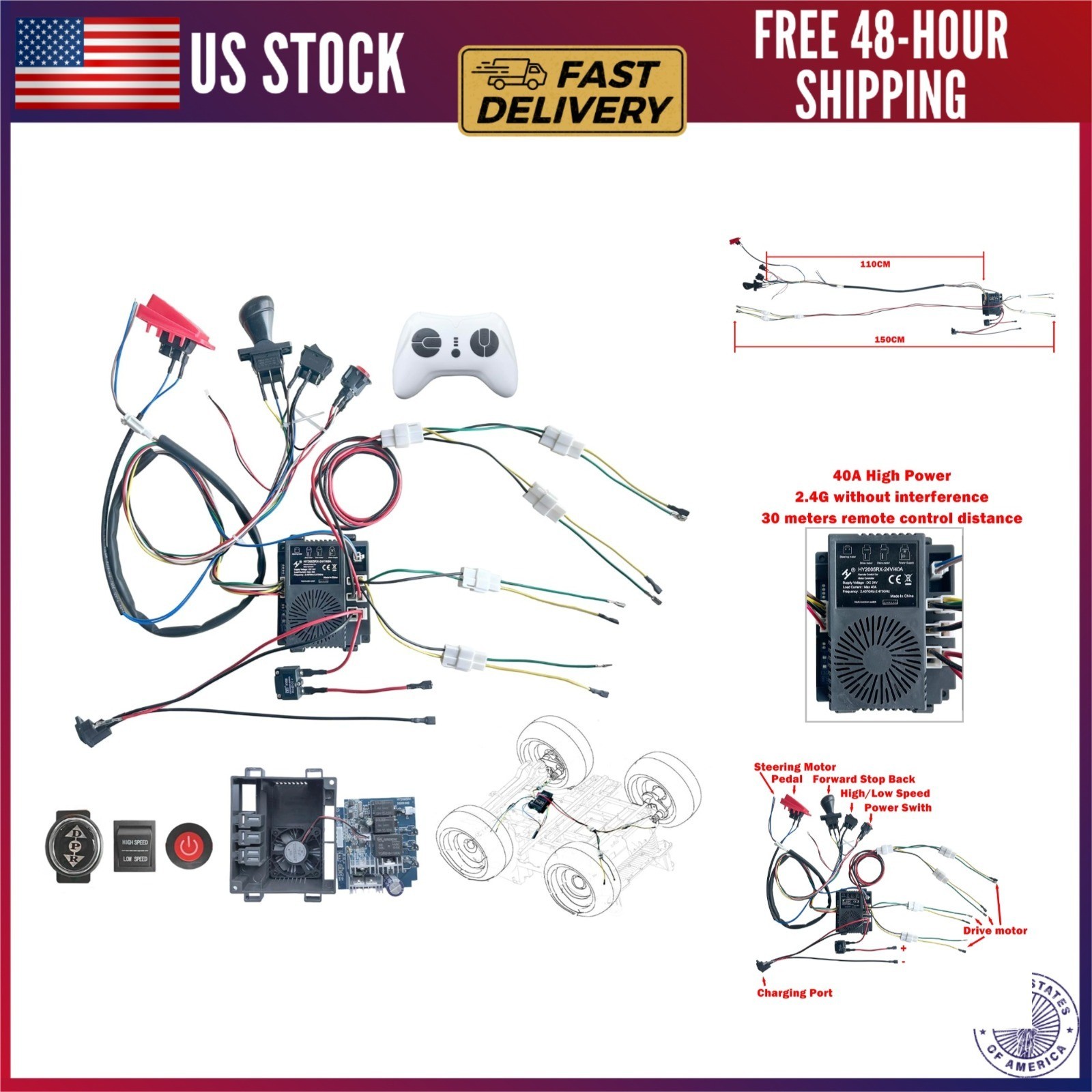 24 Volt DIY Wires Harness Conversion Kit for Kid’s Ride On Toys Car,2.4G Set of