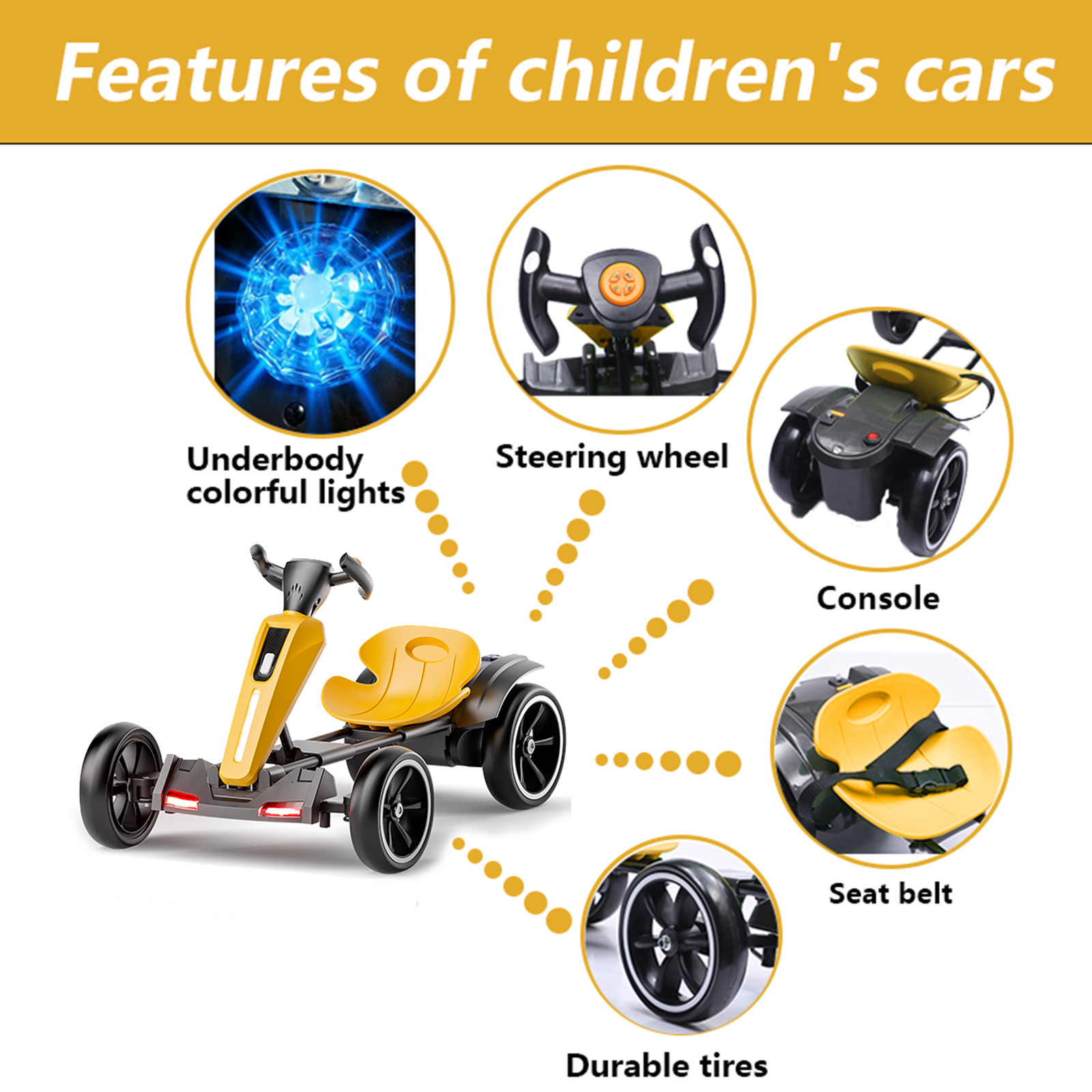 12V Electric Go Kart for Kids with Adjustable Seat Kids Pedal Go Kart, Yellow