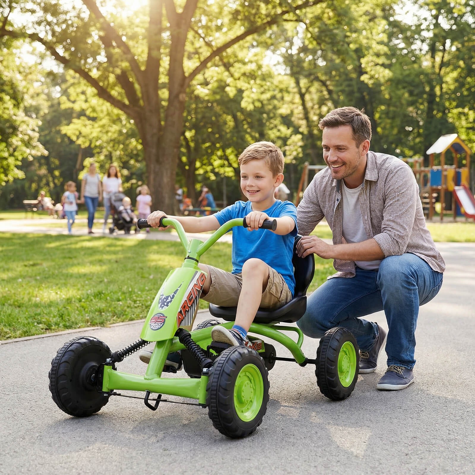 Go Kart for Kids 4 Wheel Toddler Ride On Pedal Car with Steering Handlebars