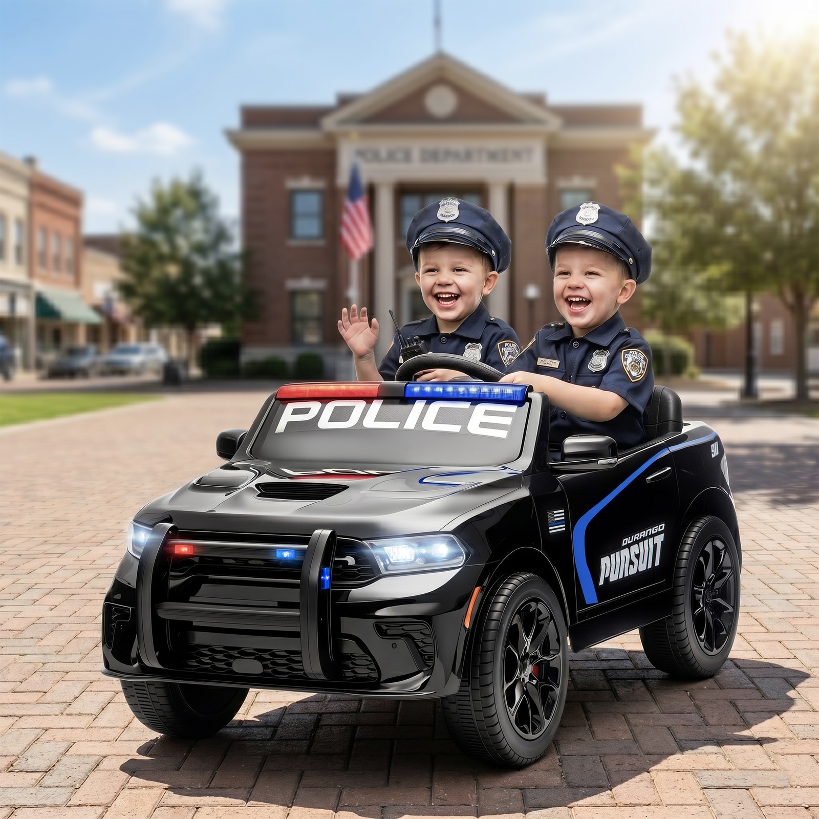 Qaba 12V Licensed Dodge Ride On Police Car with 2 Seater for Age 3-6, Black