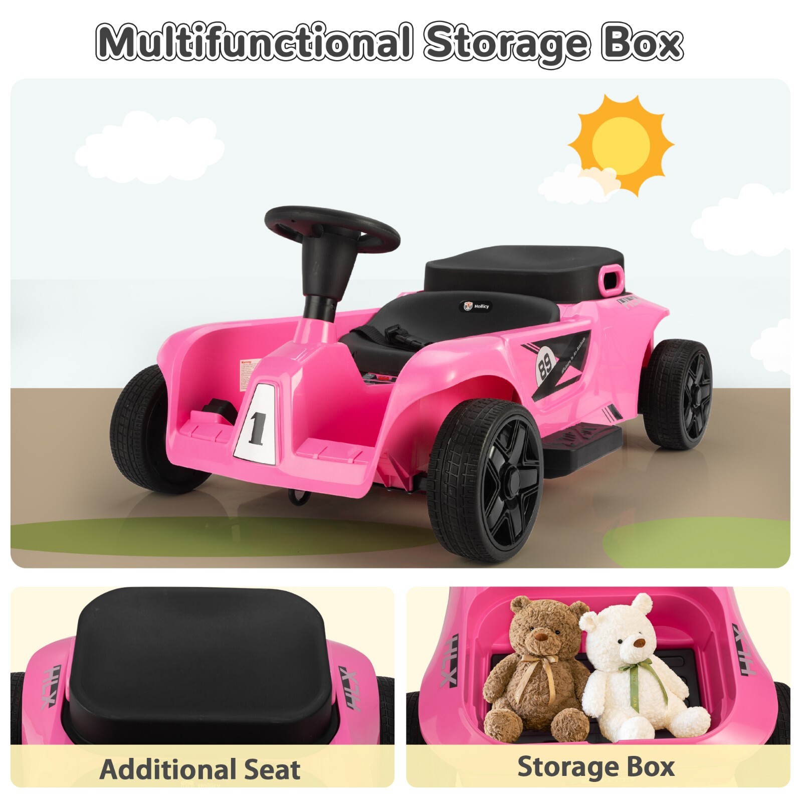 TOBBI 24V 2 Seater Ride on Go Kart Electric Battery Powered Car for Kids with RC