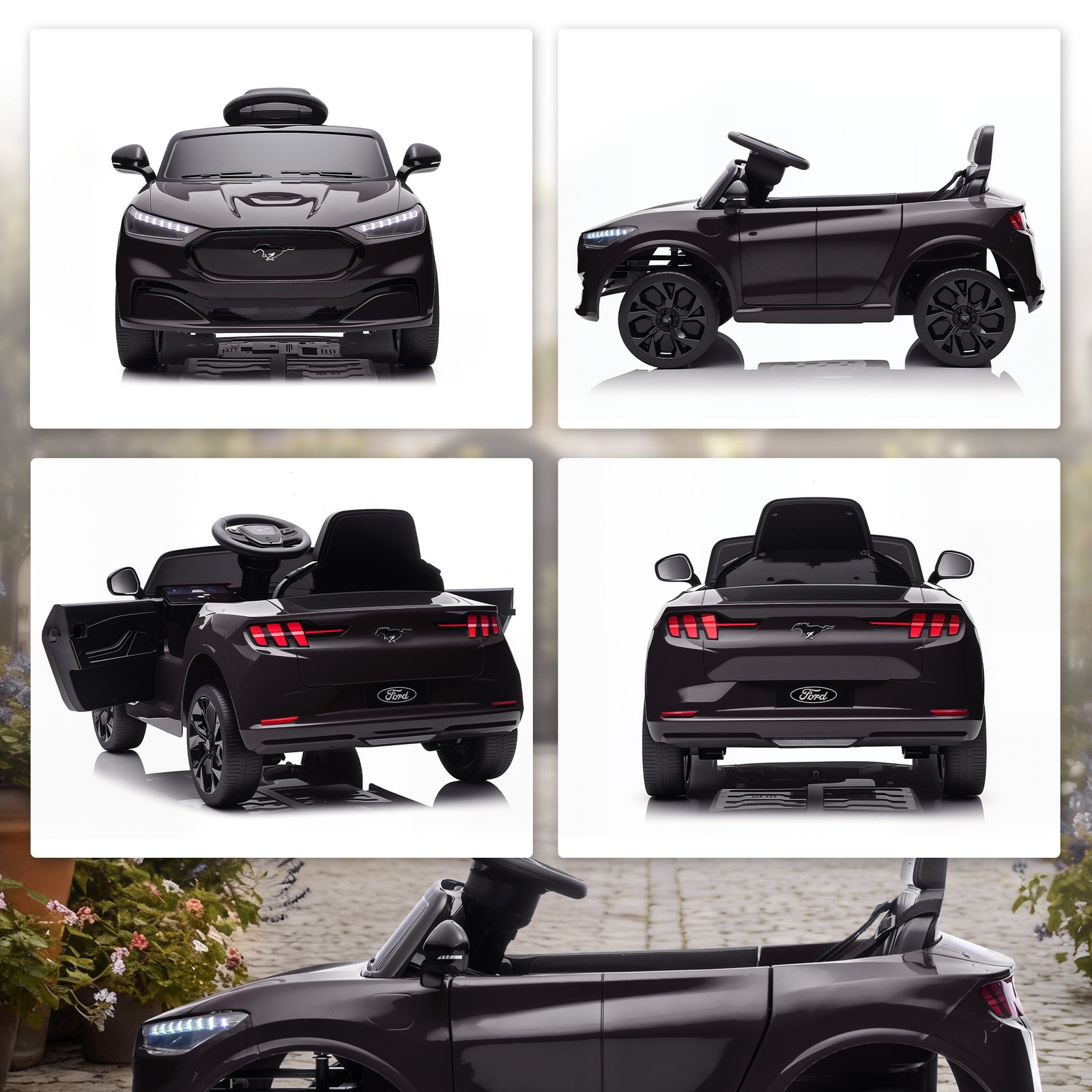 12V Kids Ride On Car, Licensed Ford Mustang Mach-E Electric Car, Black
