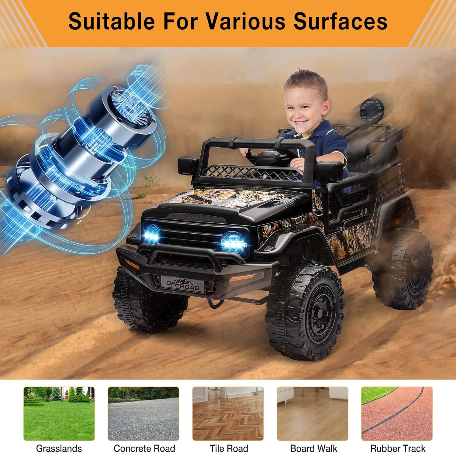 2 Seater Ride on Car for Kids, 12V Electric Truck with Parent Remote Control, Sp